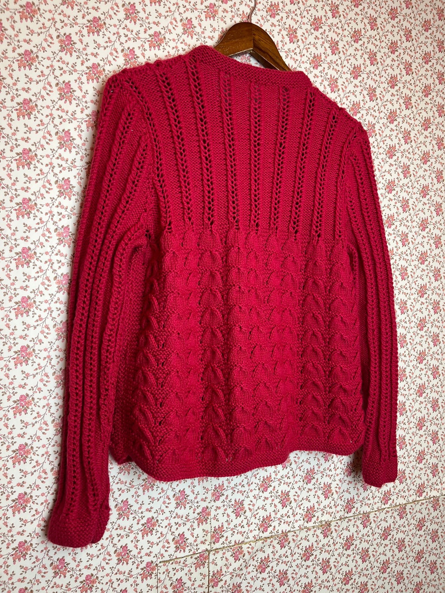 Vintage Hand Knitted Hot Pink Cardigan