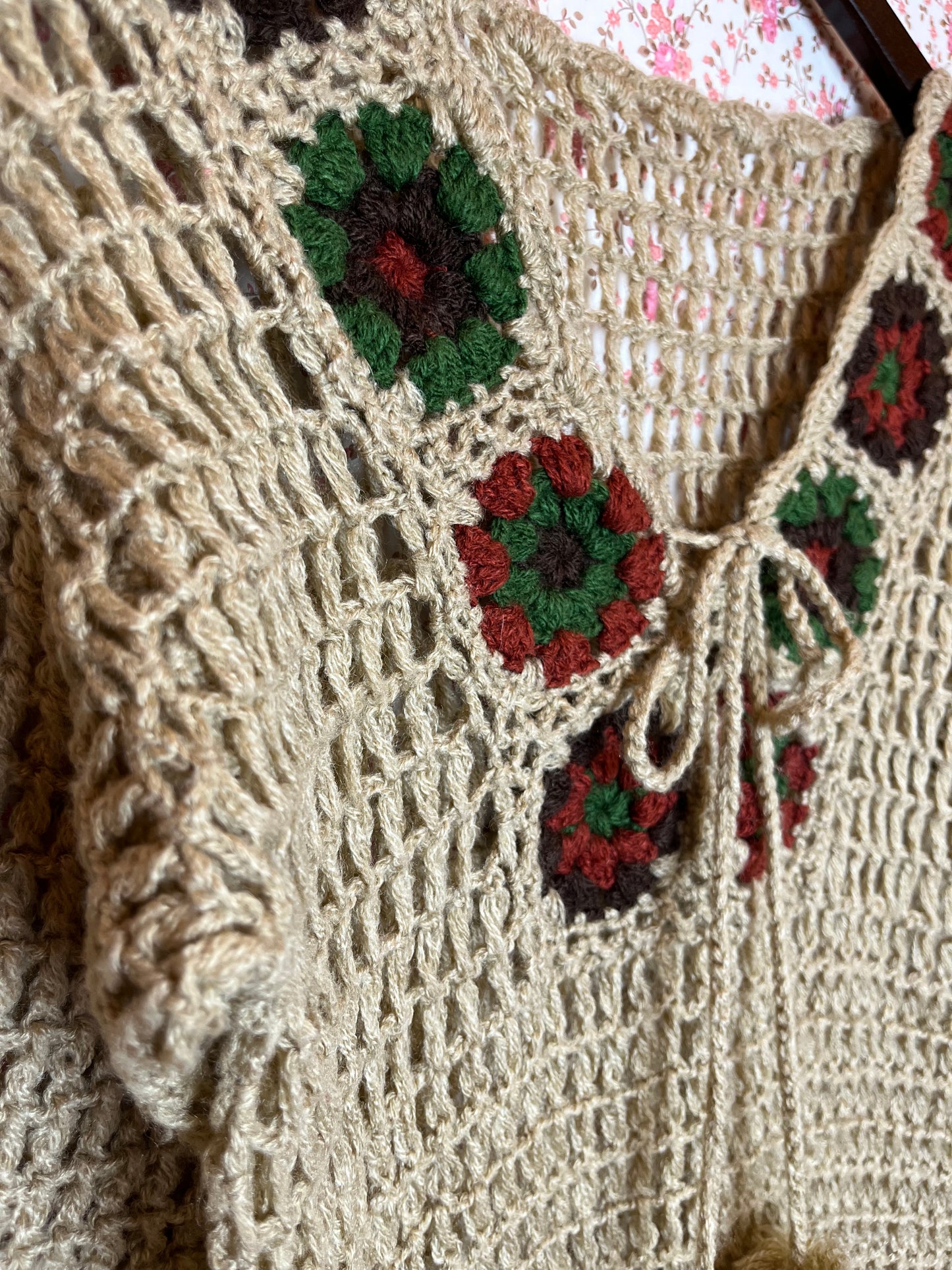 Vintage 1970s Hand Made Crochet Mini Dress