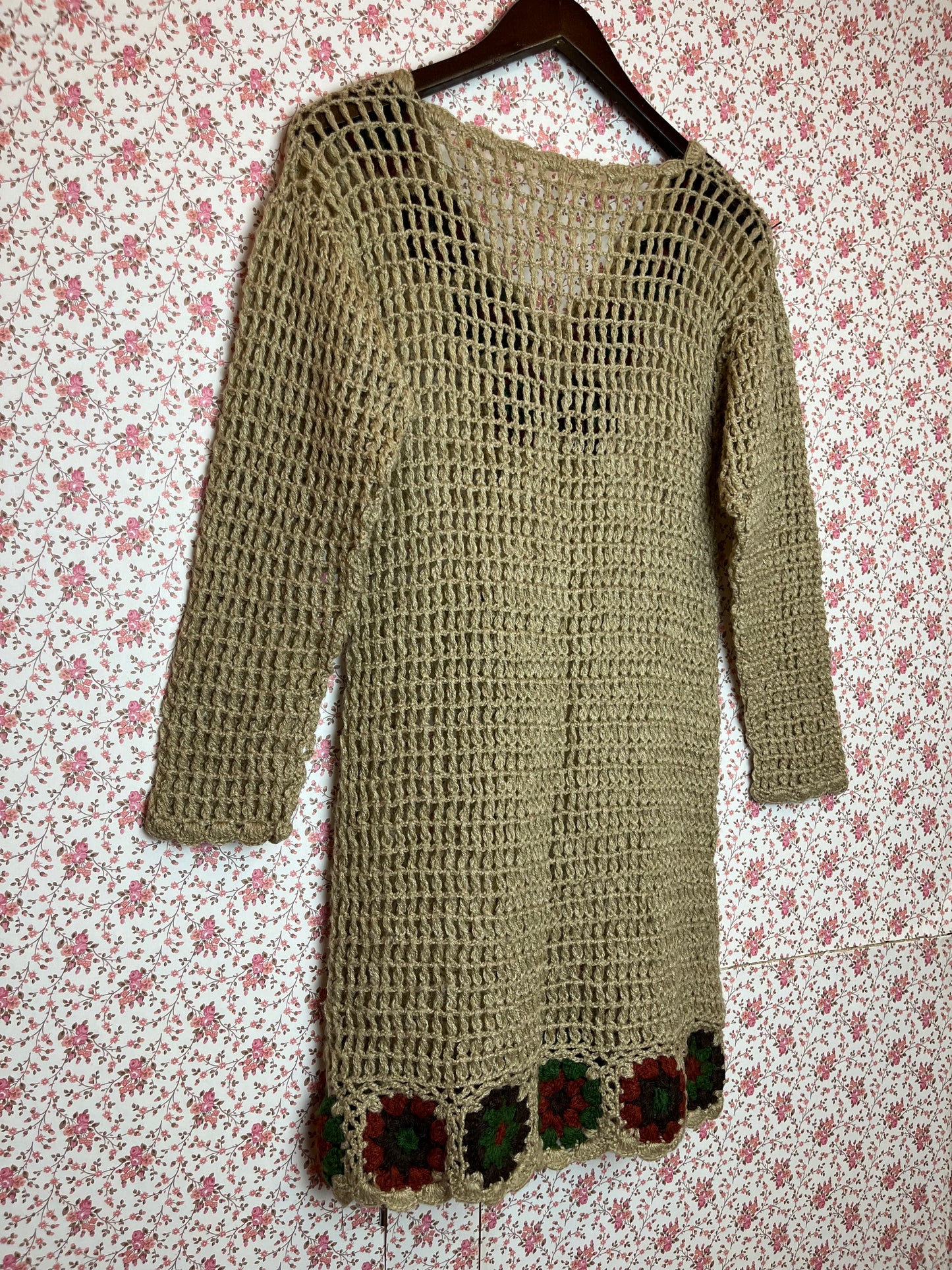 Vintage 1970s Hand Made Crochet Mini Dress