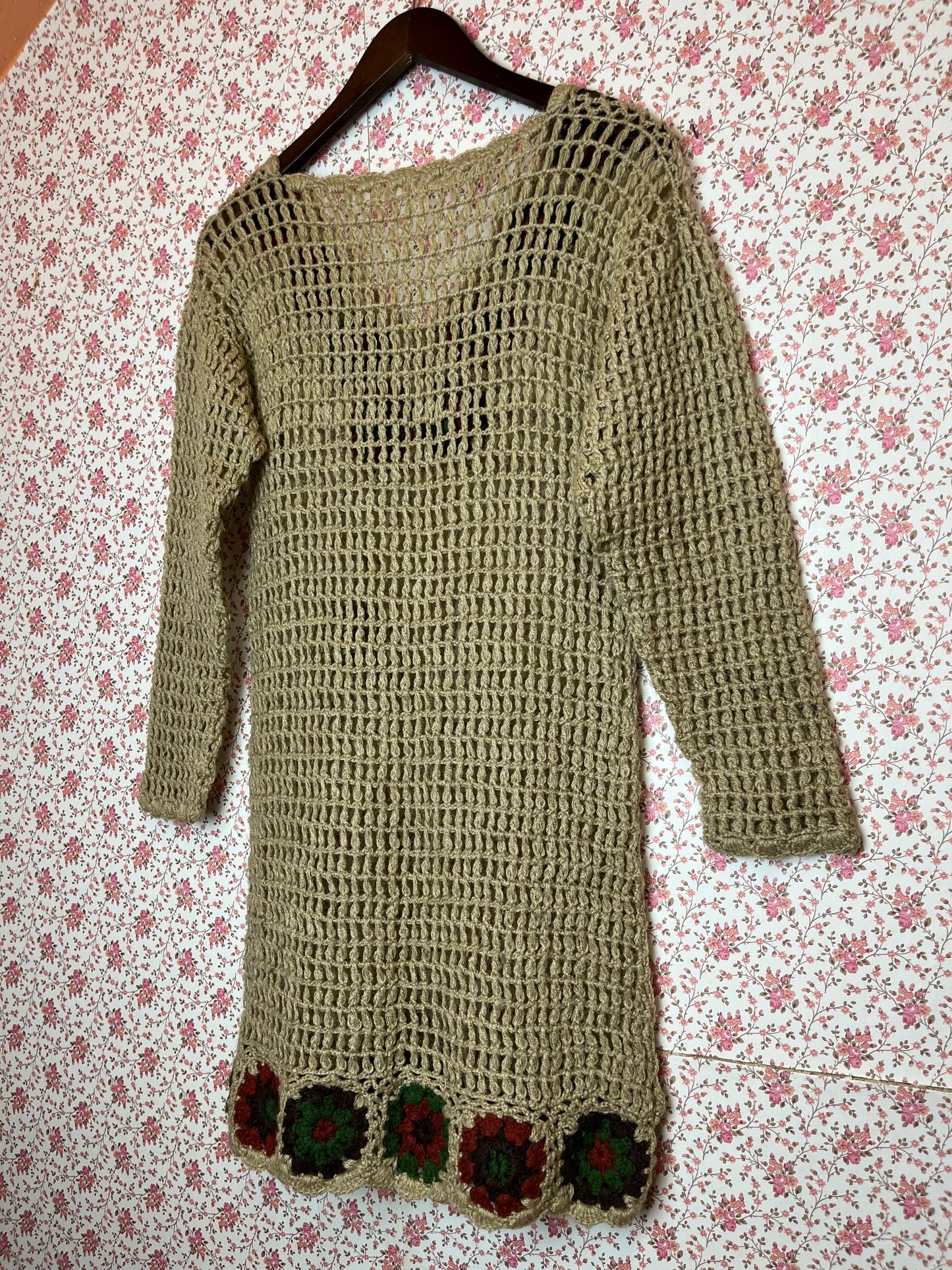 Vintage 1970s Hand Made Crochet Mini Dress