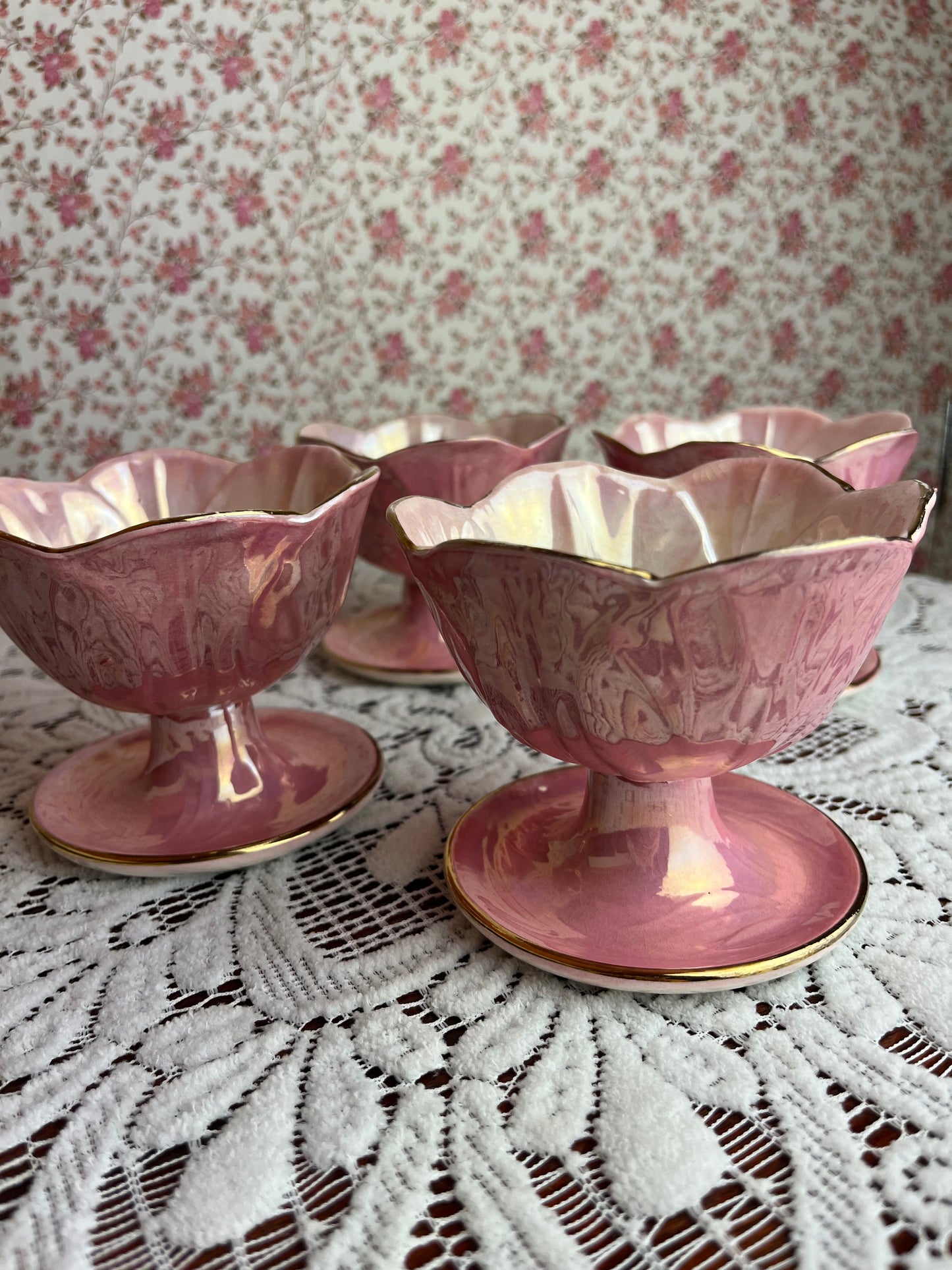 Vintage Art Deco Maling Lustre Desert Bowls Set of 4