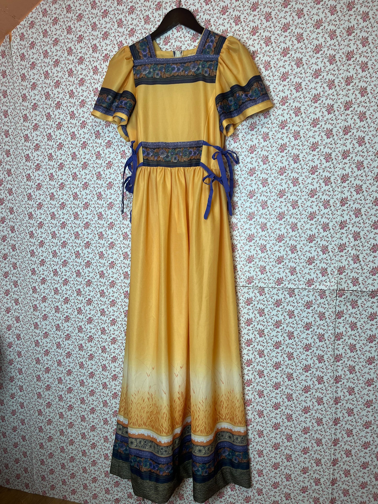 Vintage 1970s Purple & Yellow Prairie Dress