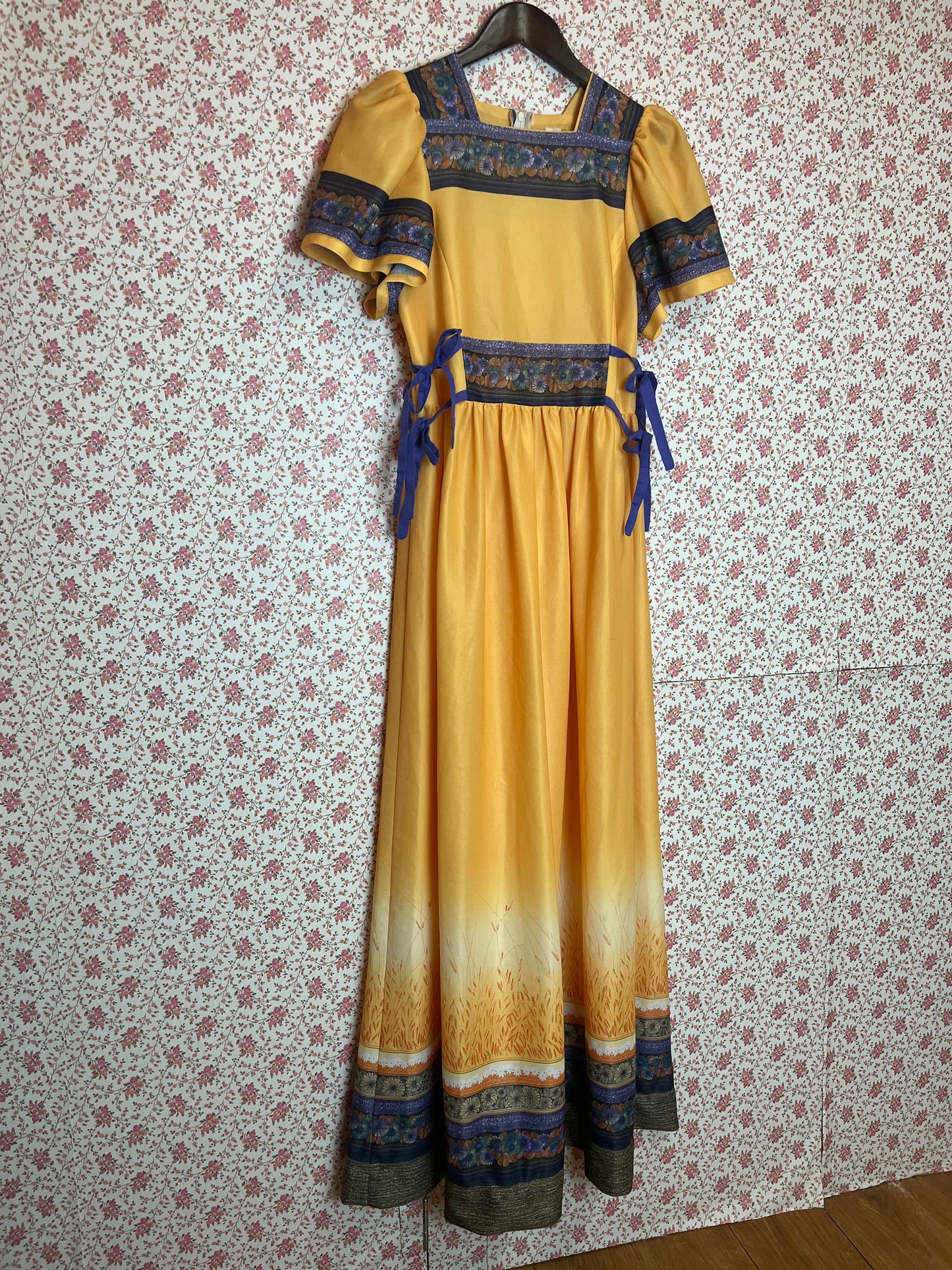 Vintage 1970s Purple & Yellow Prairie Dress