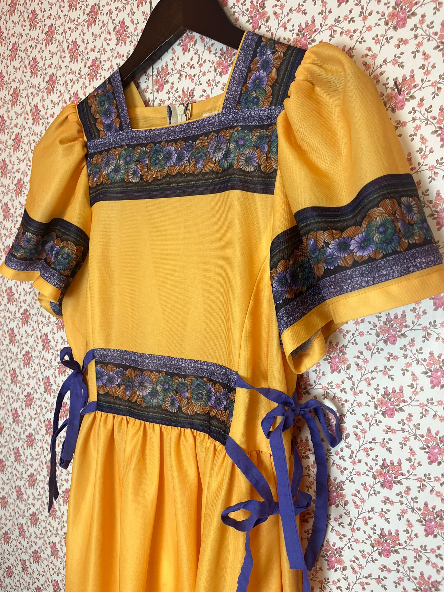 Vintage 1970s Purple & Yellow Prairie Dress