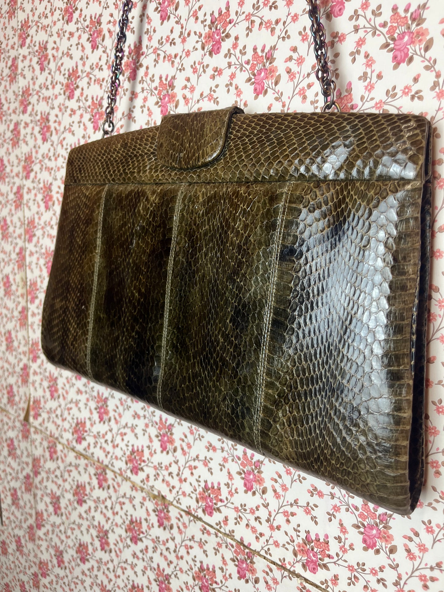 Vintage 1950s Green Snakeskin Shoulder Bag