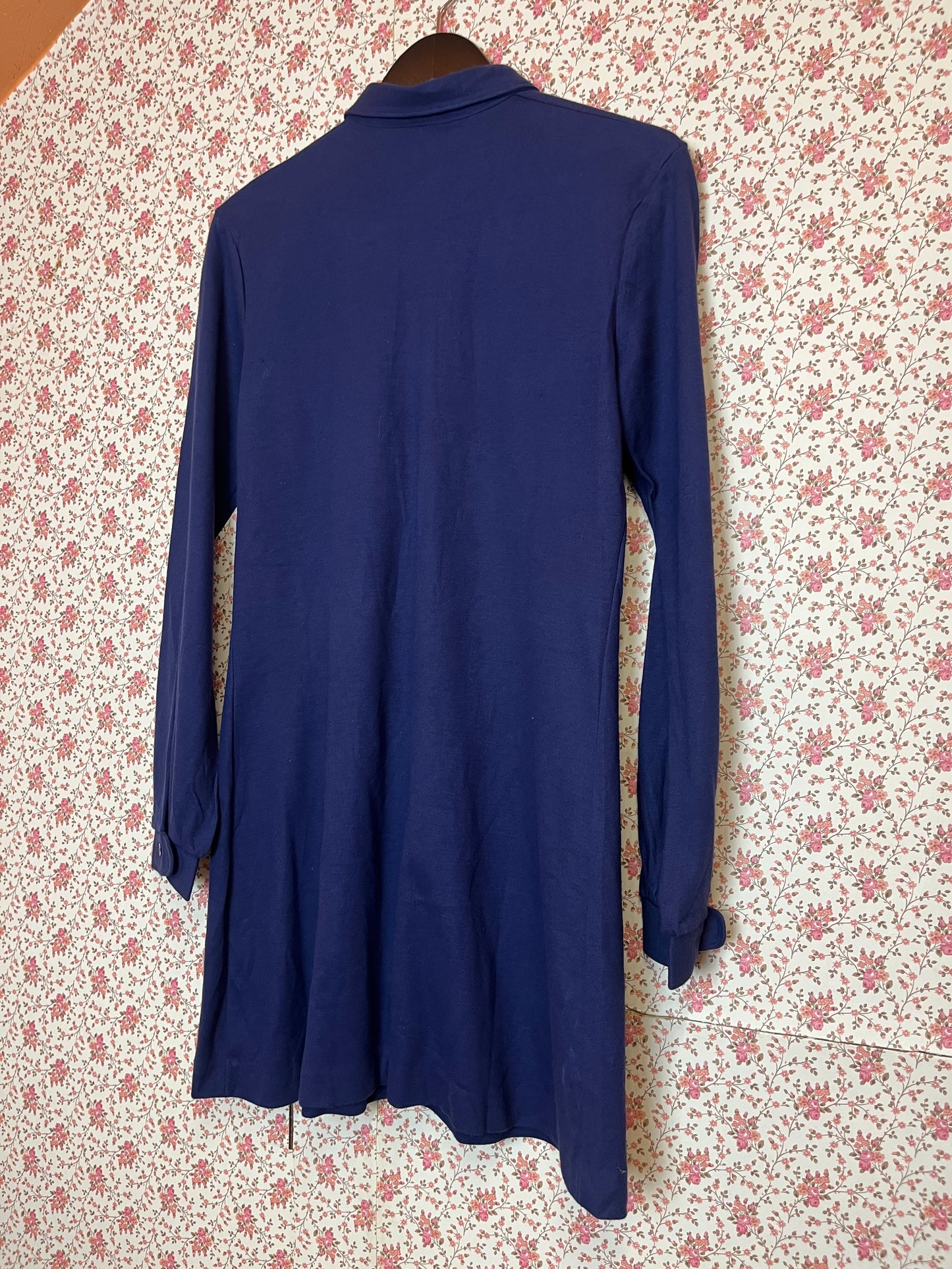 Vintage 1970s Navy Blue Cotton Jersey Popover Mini Dress