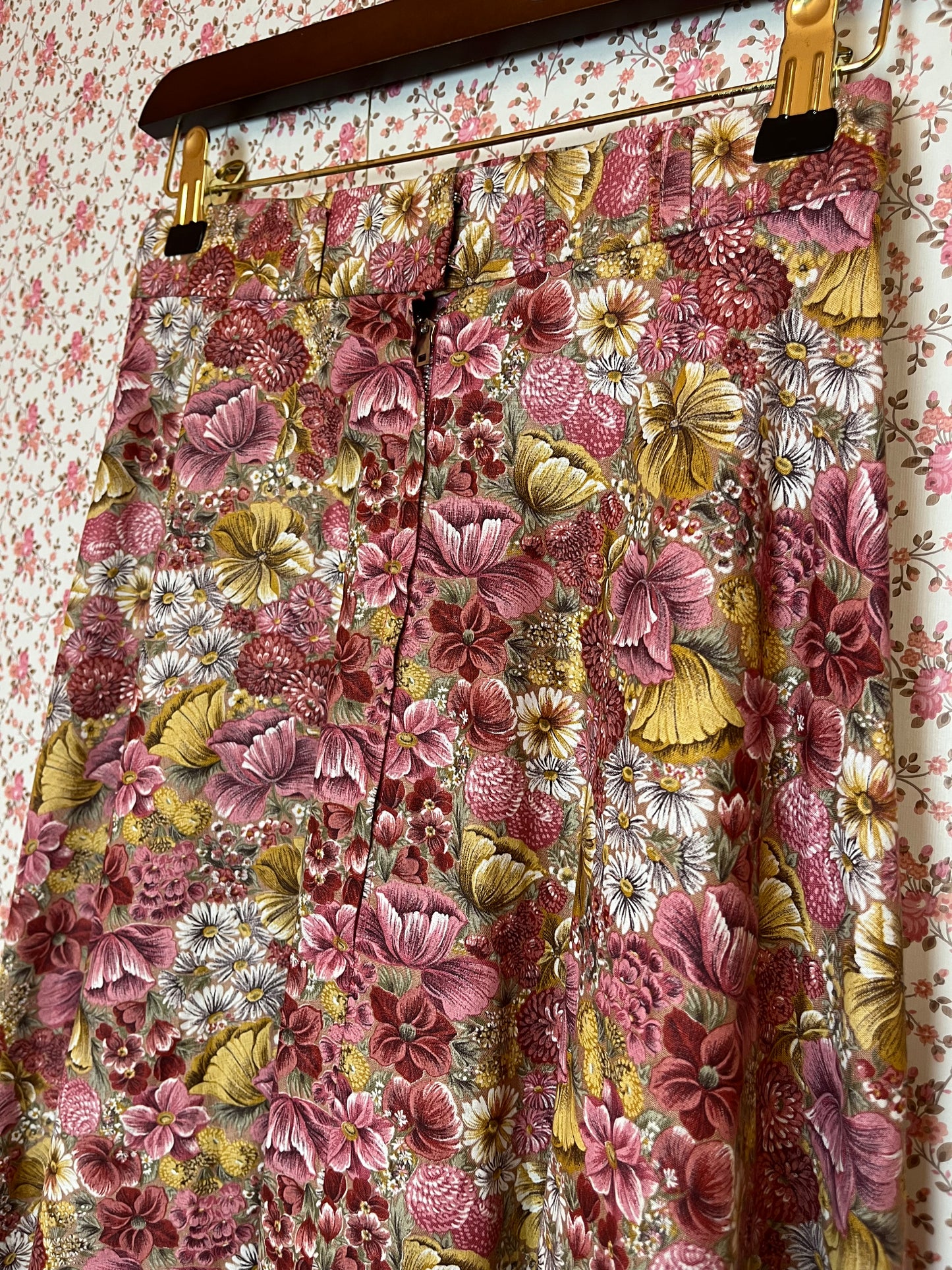 Vintage 1960s Hand Made Floral Midi Skirt