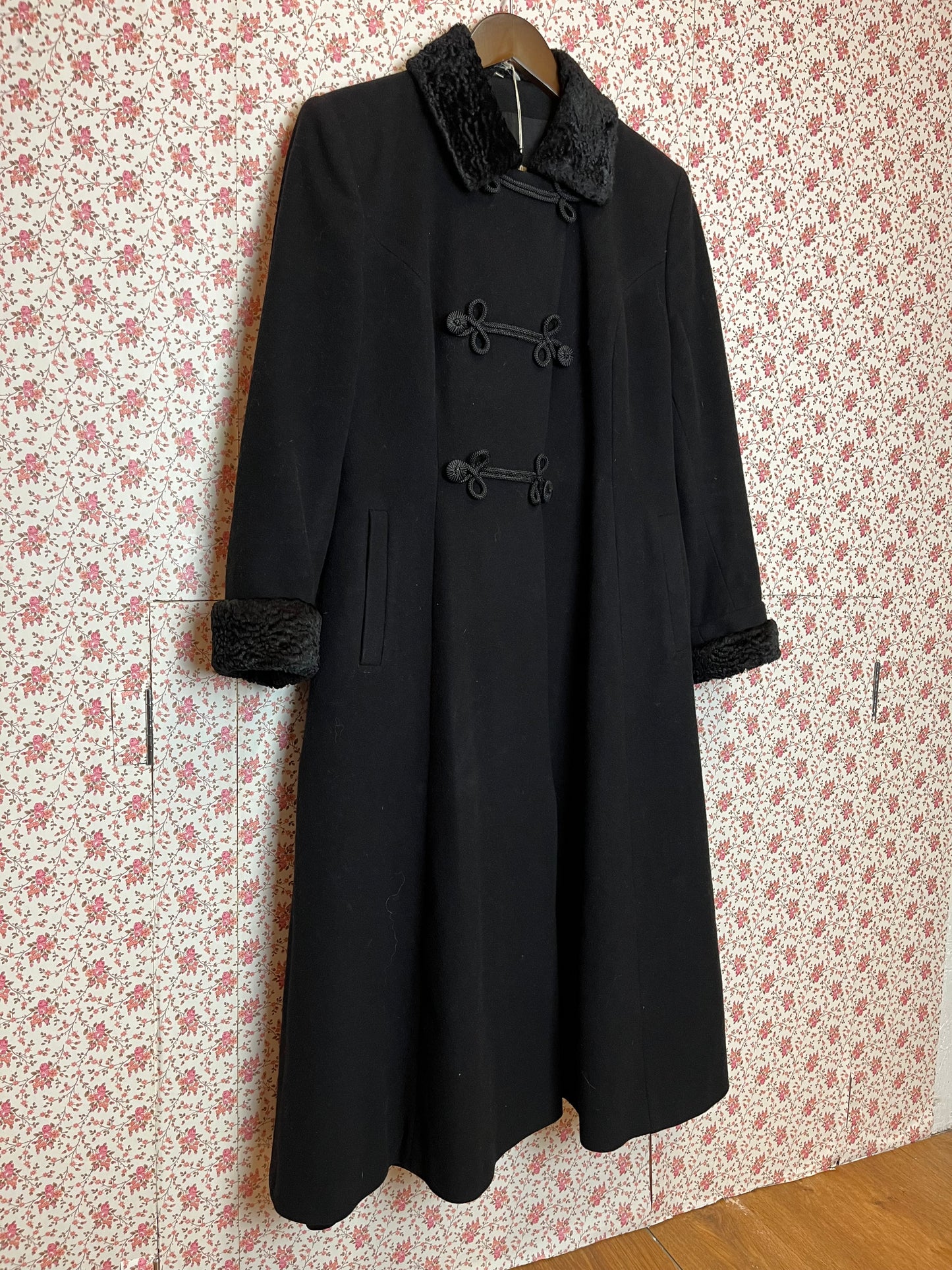 Vintage Early 1980s Cashmere Wool Blend Black Princess Coat