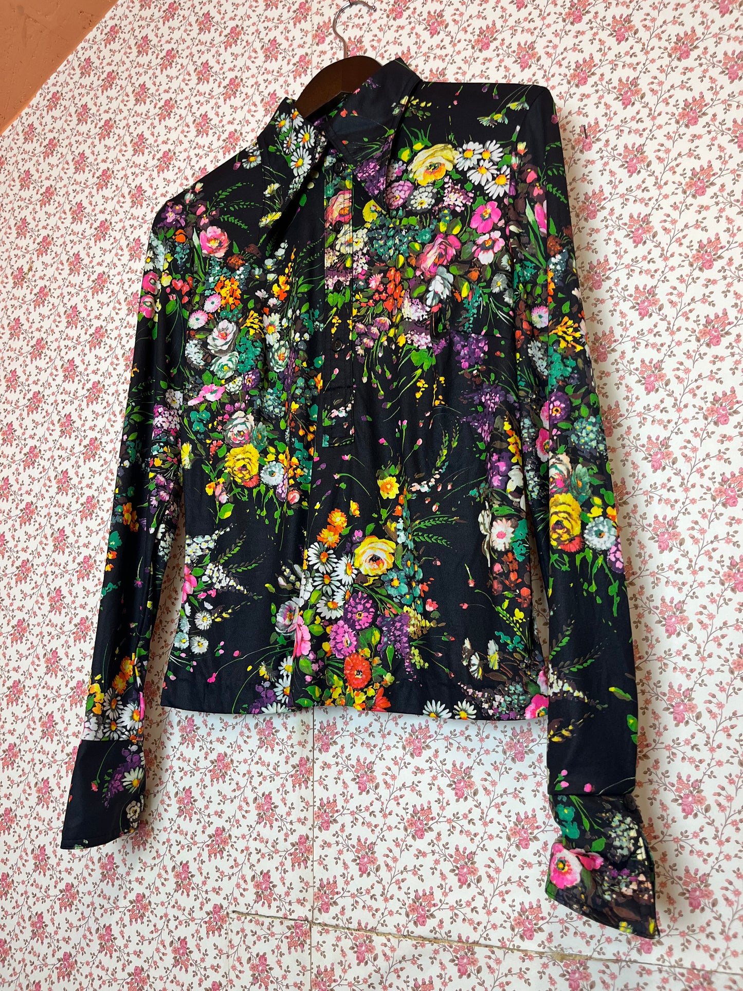 Vintage 1970s Floral Print Popover Shirt
