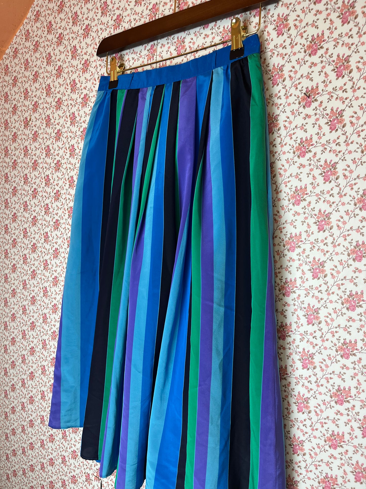 Vintage 1960s Hand Made Satin Striped Midi Skirt