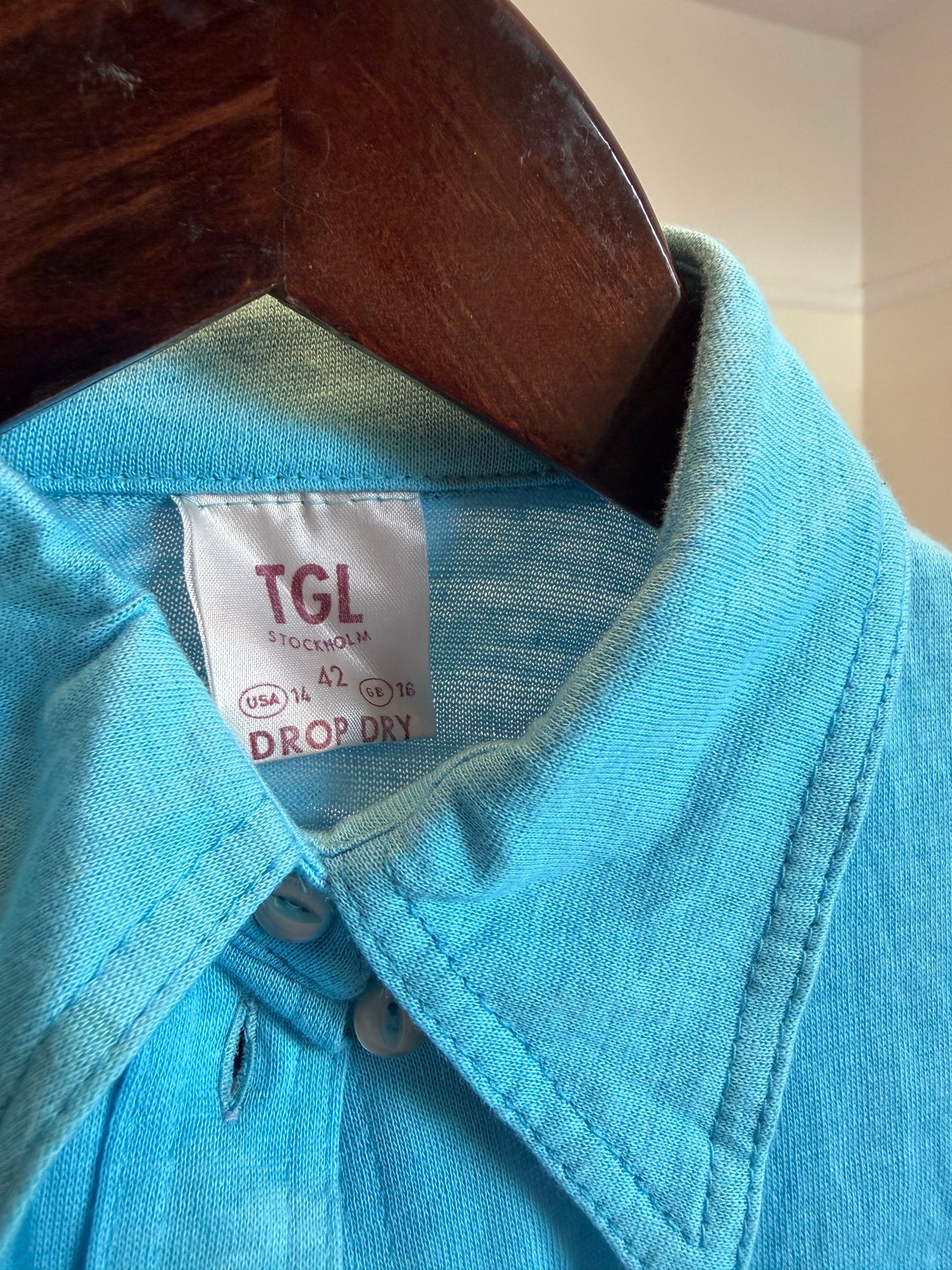 Vintage 1970s Turquoise Blue Point-Collar Shirt - Size Small/Medium