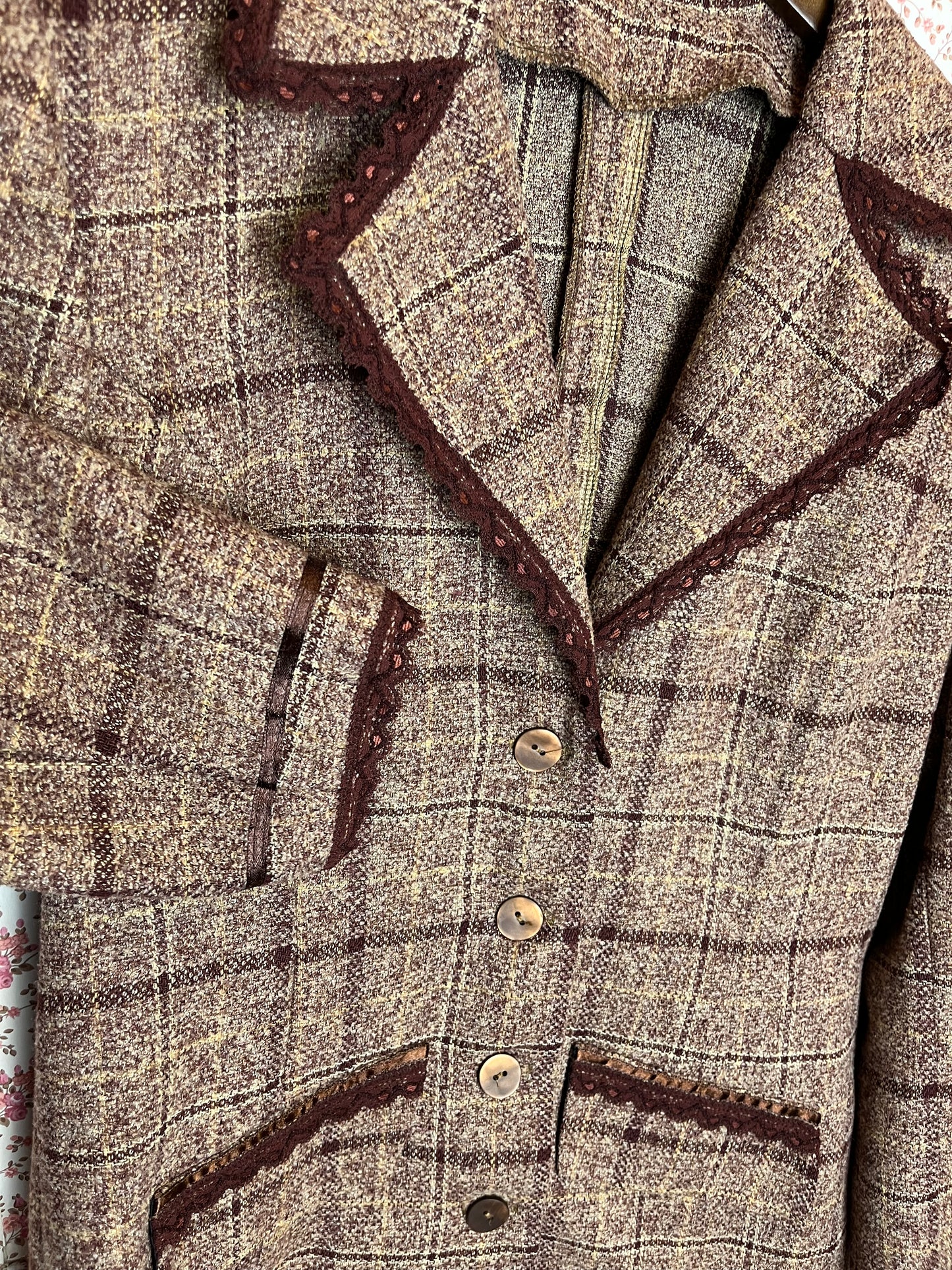 Vintage 1970s Hand Made Brown Checked Single Breasted Blazer