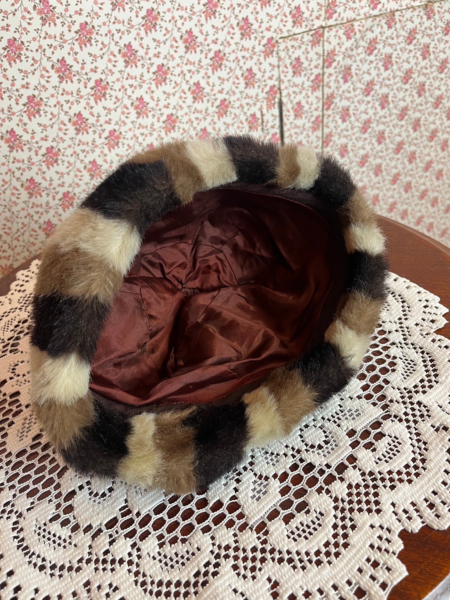 Vintage 1960s Faux Fur Striped Hat