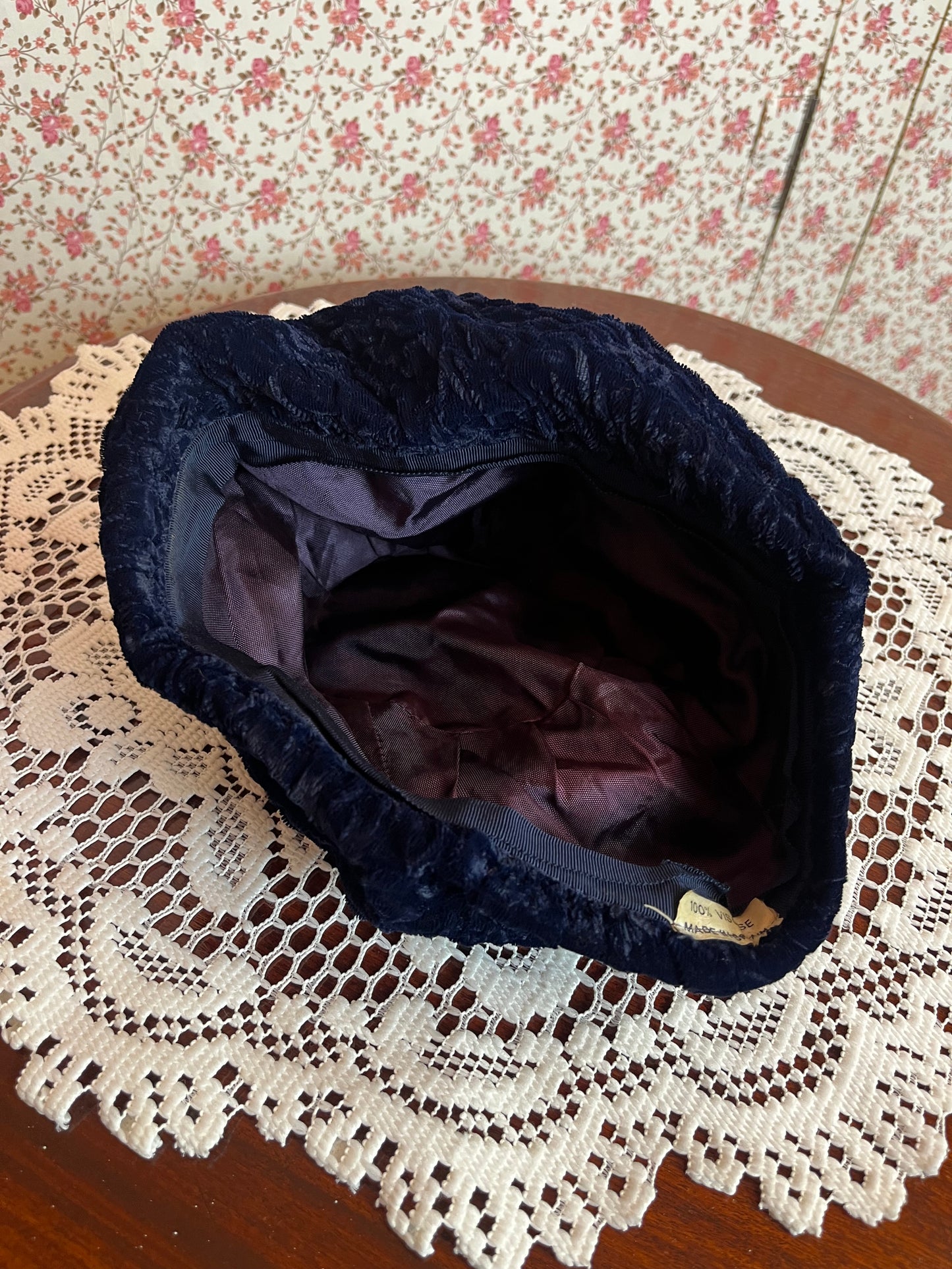 Vintage 1950s Navy Textured Cloche Hat