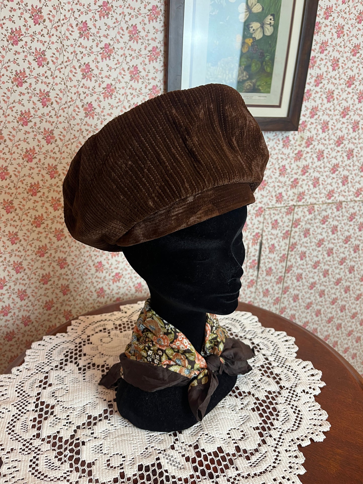 Vintage 1960s Brown Cord Beret