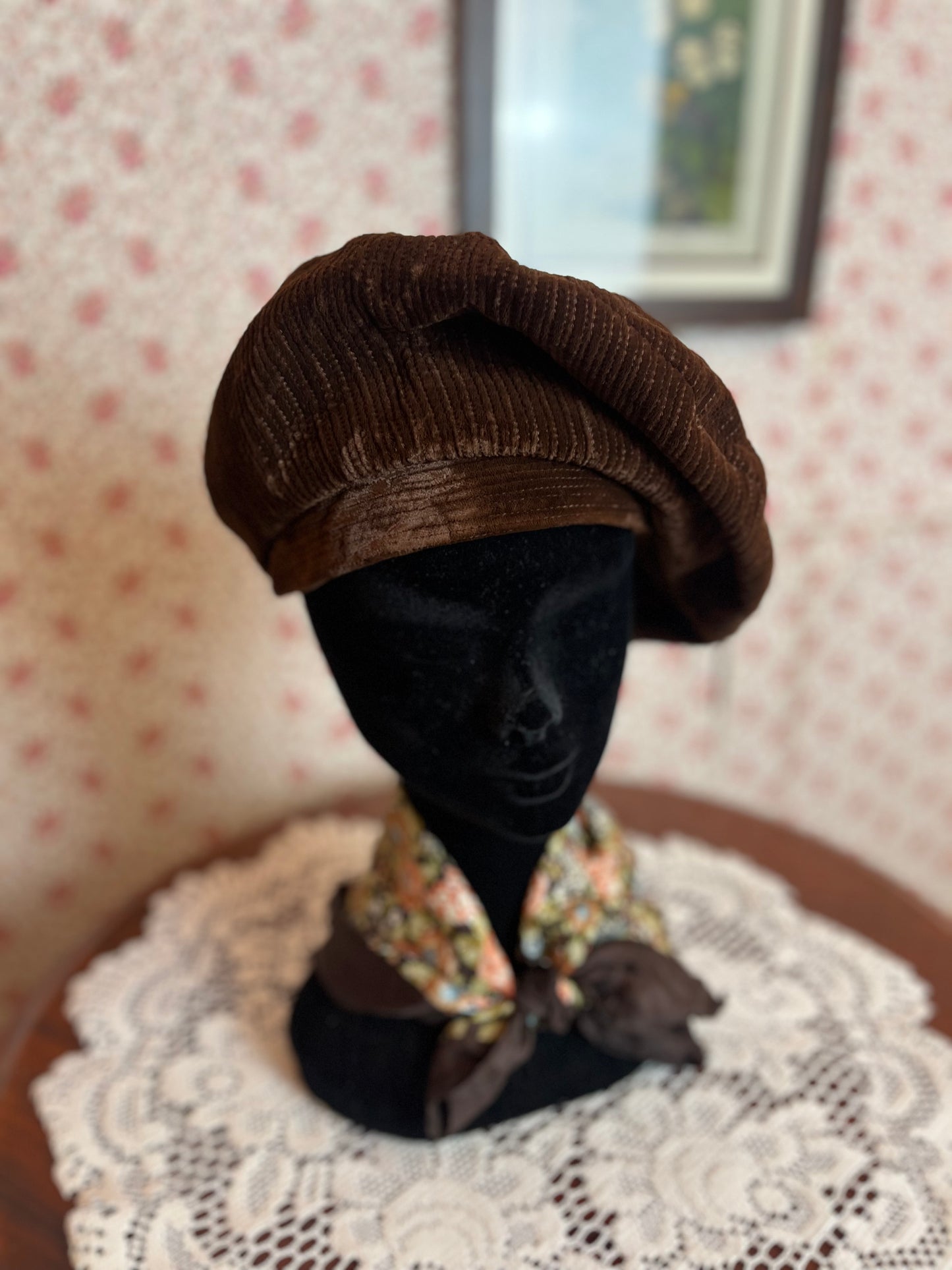 Vintage 1960s Brown Cord Beret