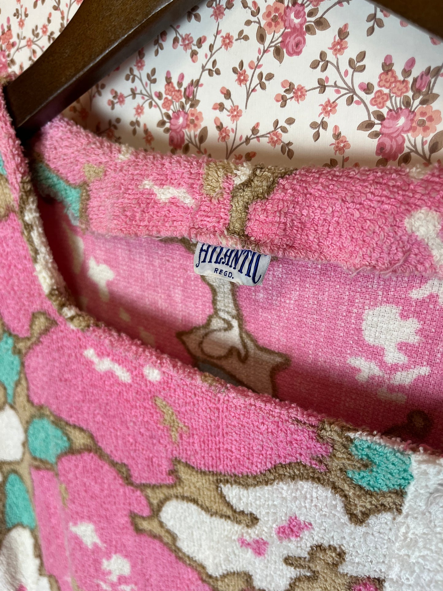 Vintage 1960s Pink & White Towelling Mini Shift Dress - Size Medium/Large