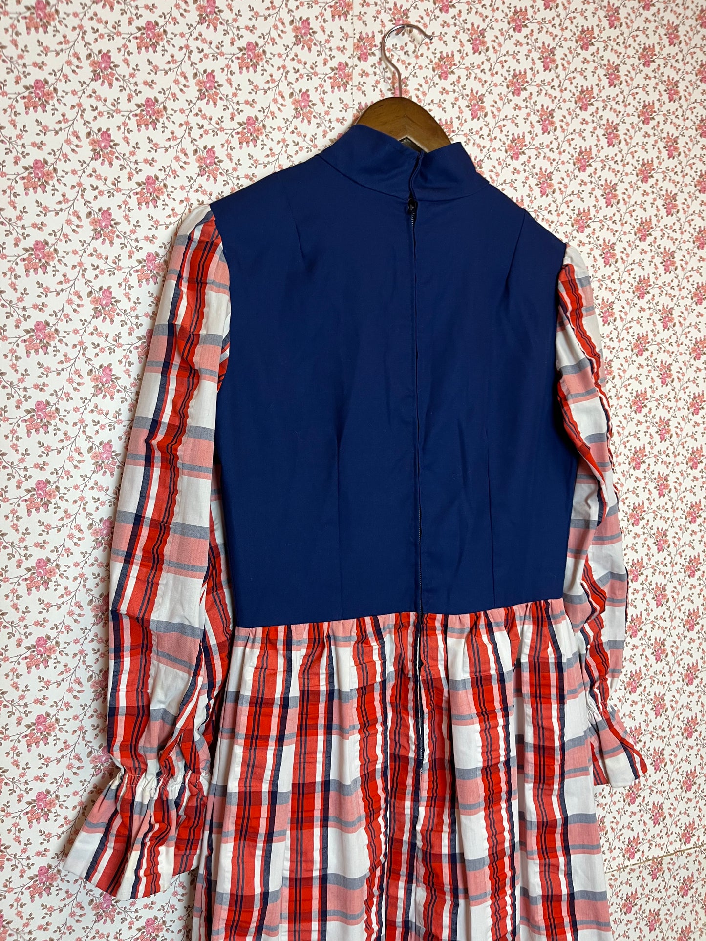 Vintage 1970s Hand Made Checked Long Sleeve Maxi Prairie Dress