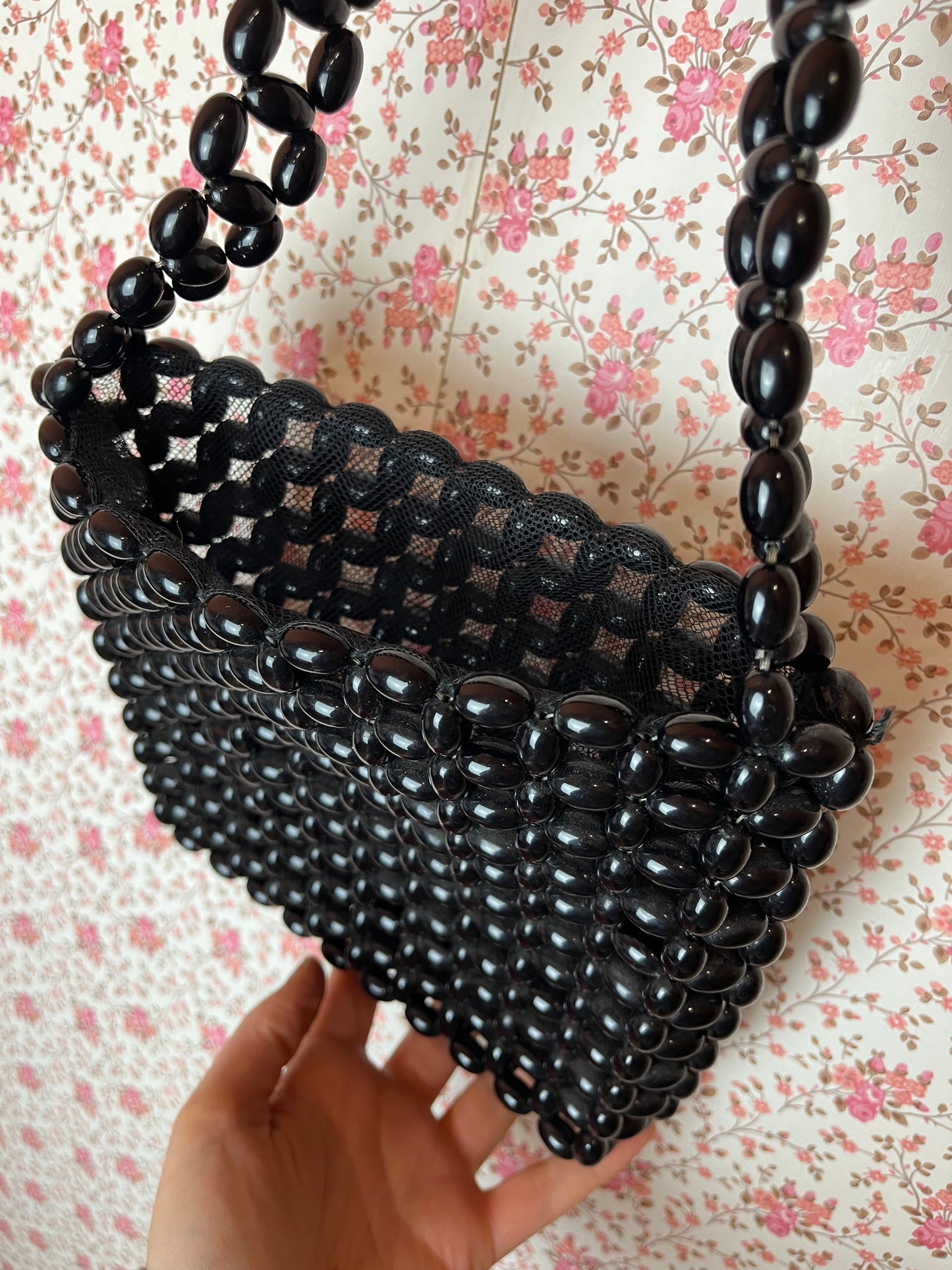 Vintage 1960s Black Beaded Shoulder Bag