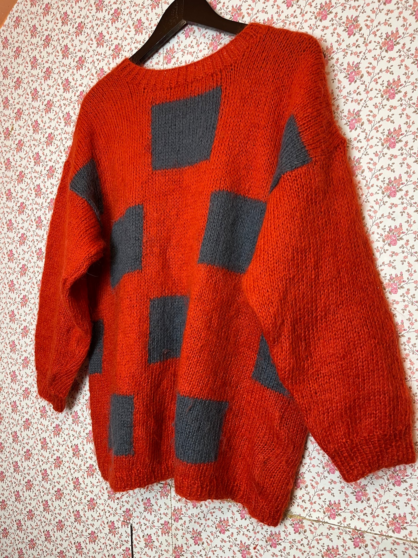 Vintage 1960s Handmade Mohair Knit Squares Jumper