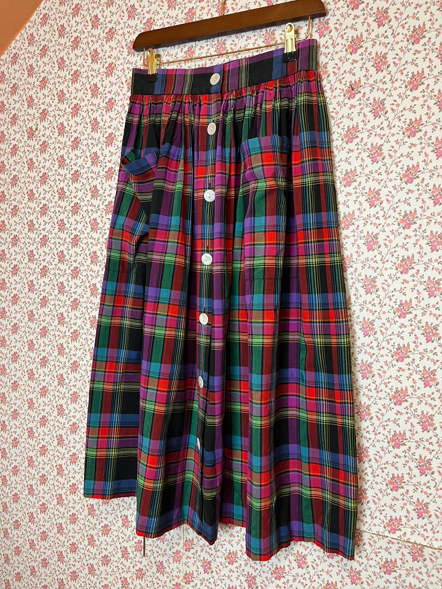 Vintage 1970s Jaeger Multi Colour Plaid Midi Skirt