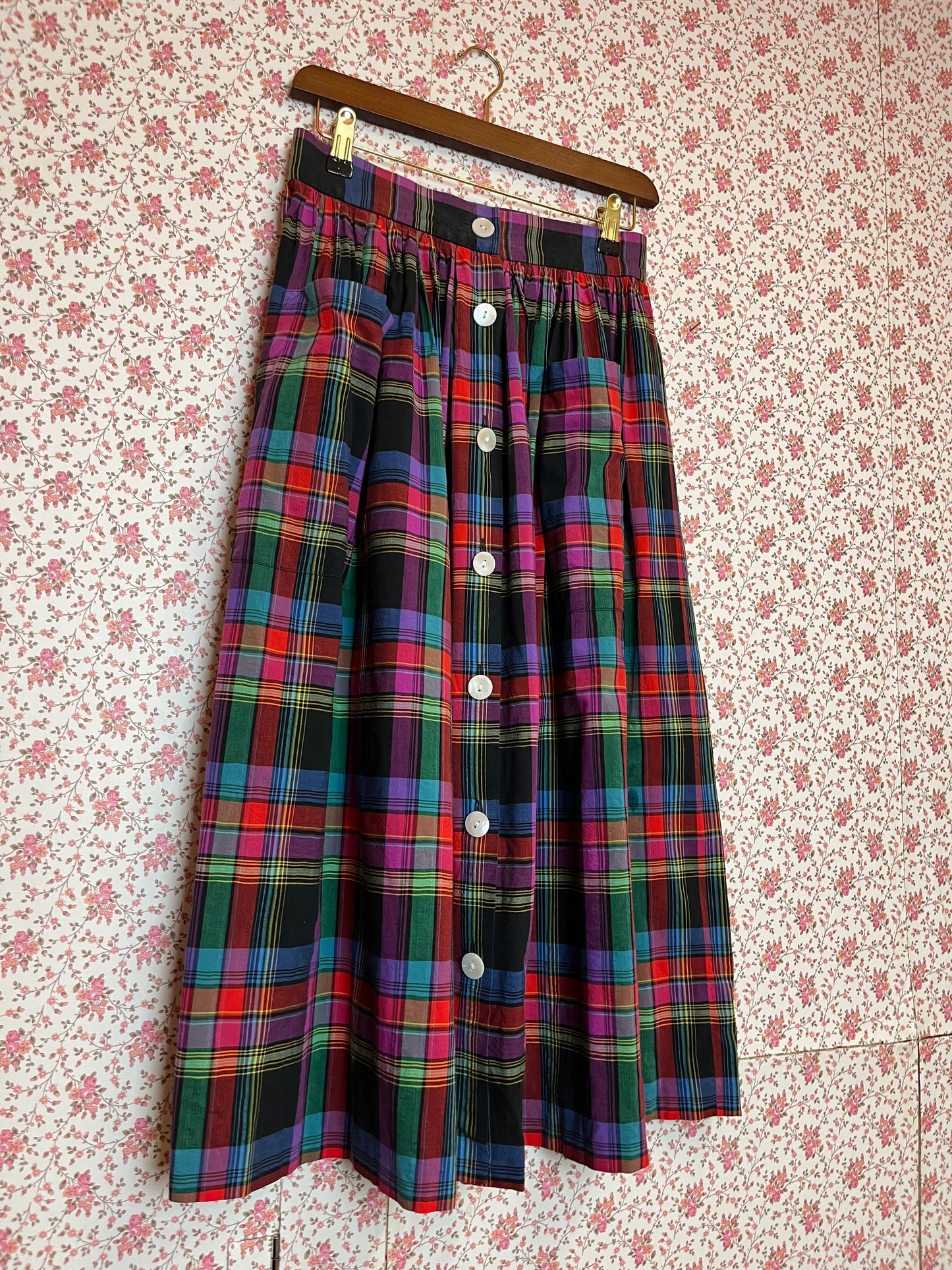 Vintage 1970s Jaeger Multi Colour Plaid Midi Skirt