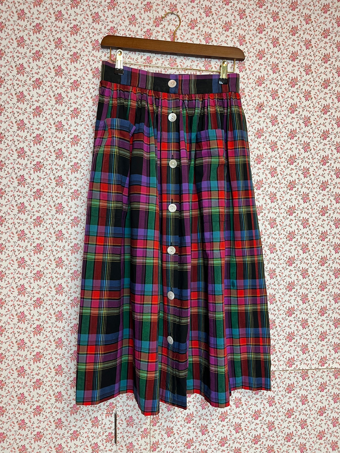 Vintage 1970s Jaeger Multi Colour Plaid Midi Skirt