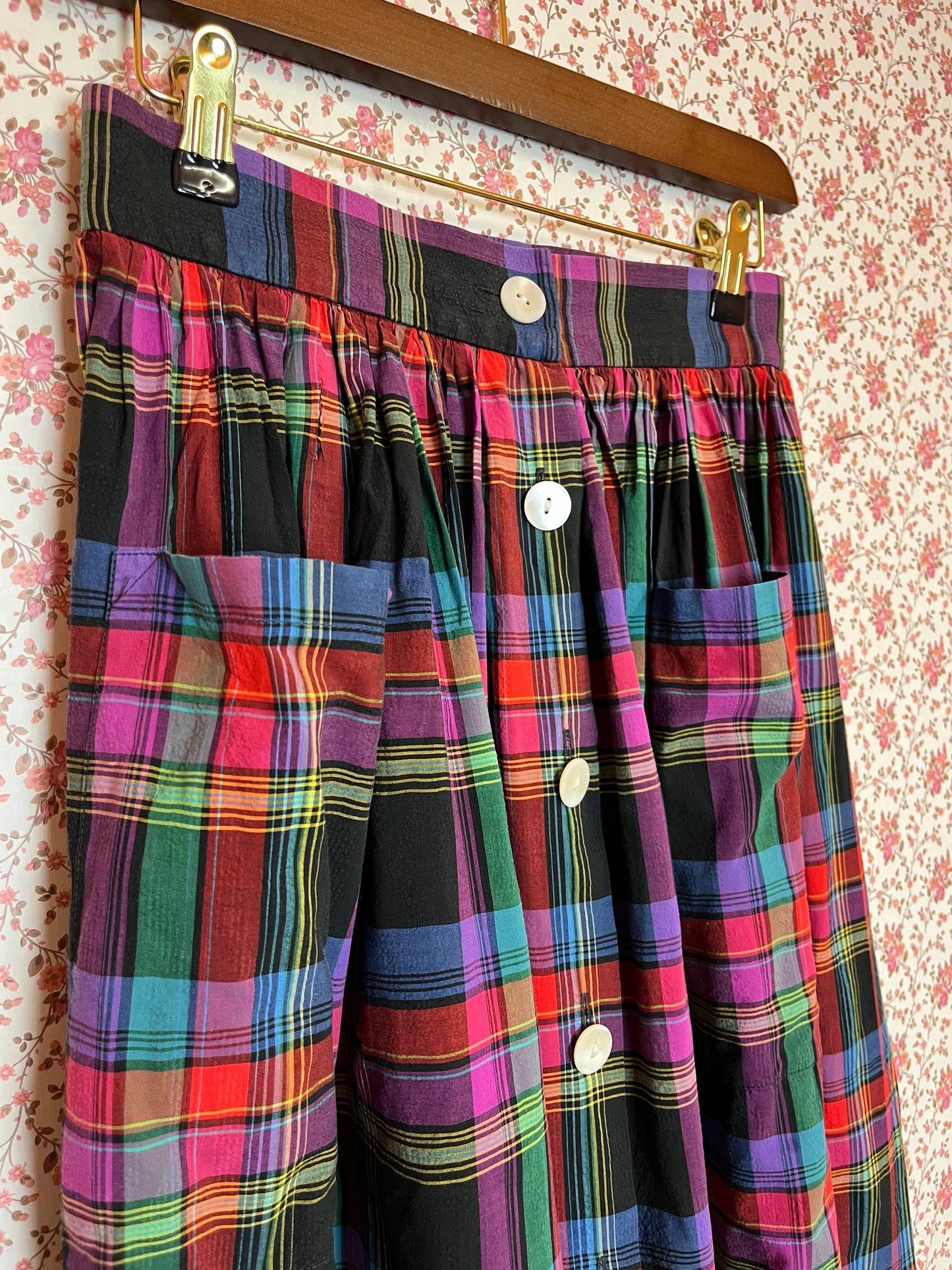 Vintage 1970s Jaeger Multi Colour Plaid Midi Skirt