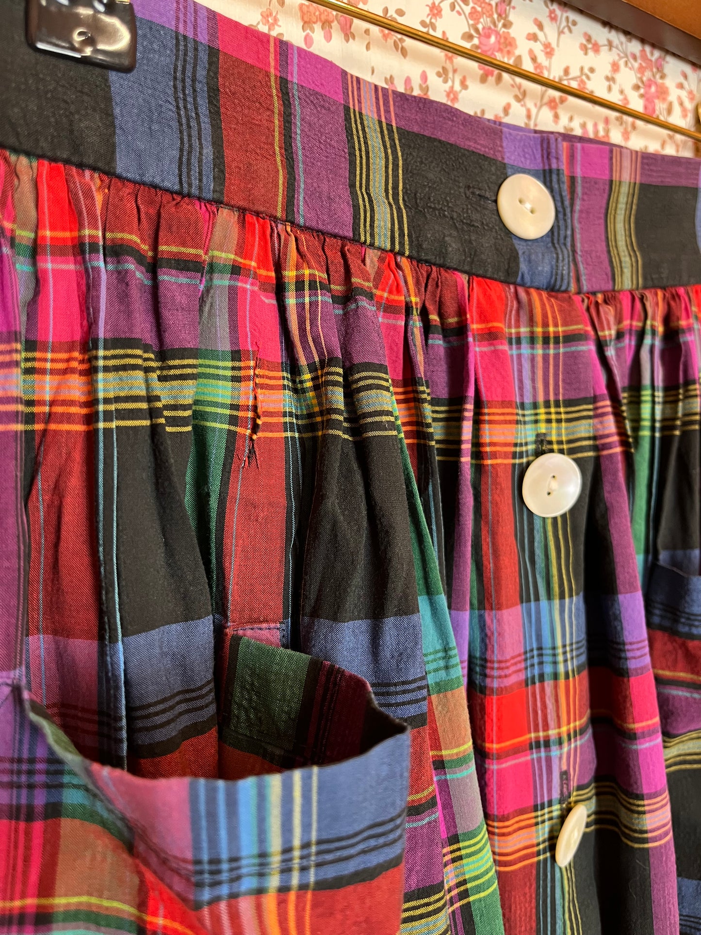 Vintage 1970s Jaeger Multi Colour Plaid Midi Skirt