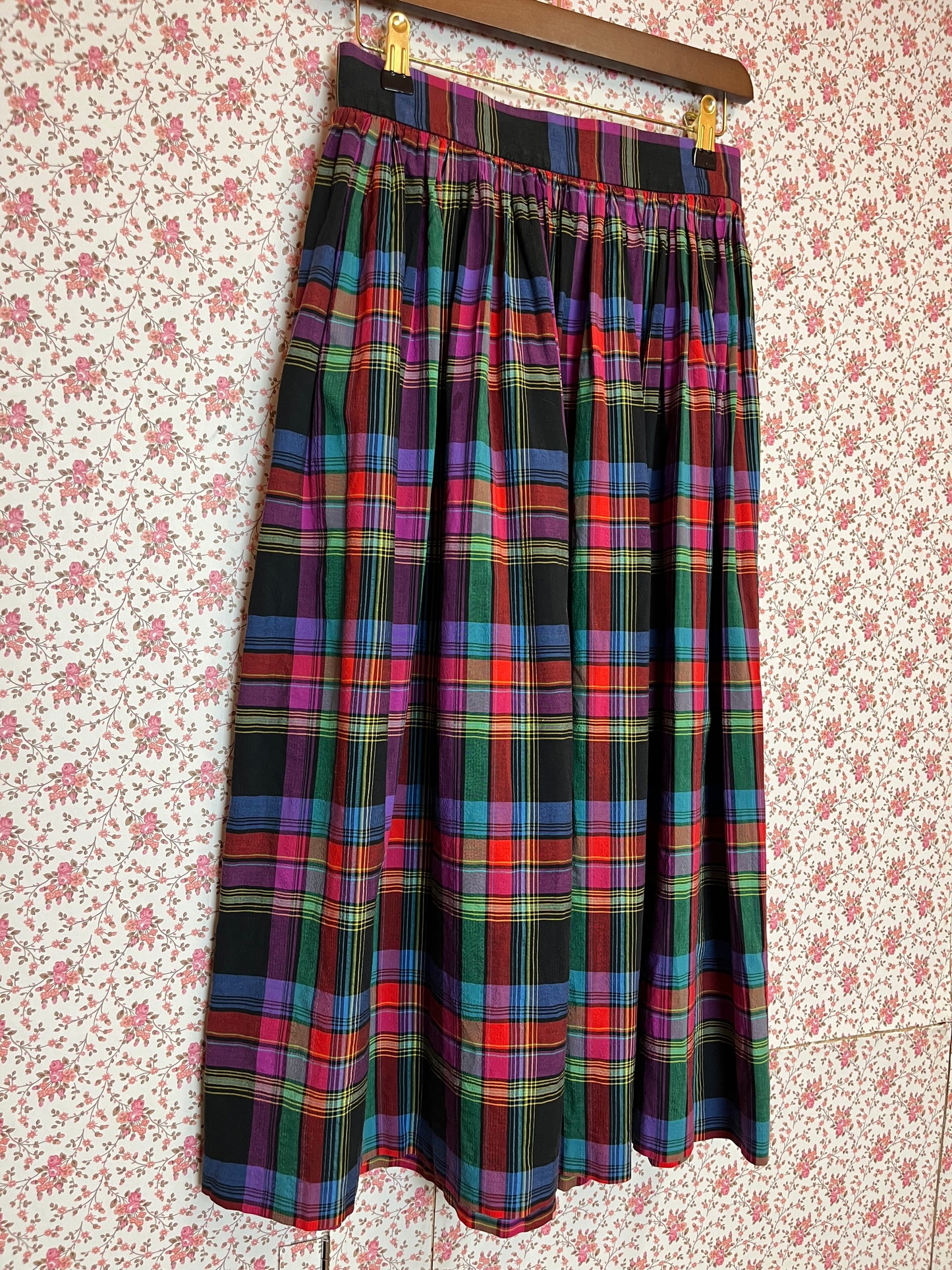 Vintage 1970s Jaeger Multi Colour Plaid Midi Skirt