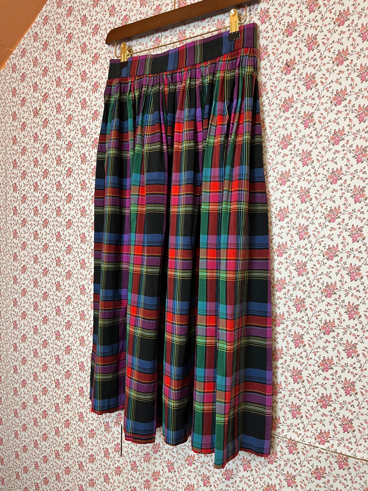 Vintage 1970s Jaeger Multi Colour Plaid Midi Skirt
