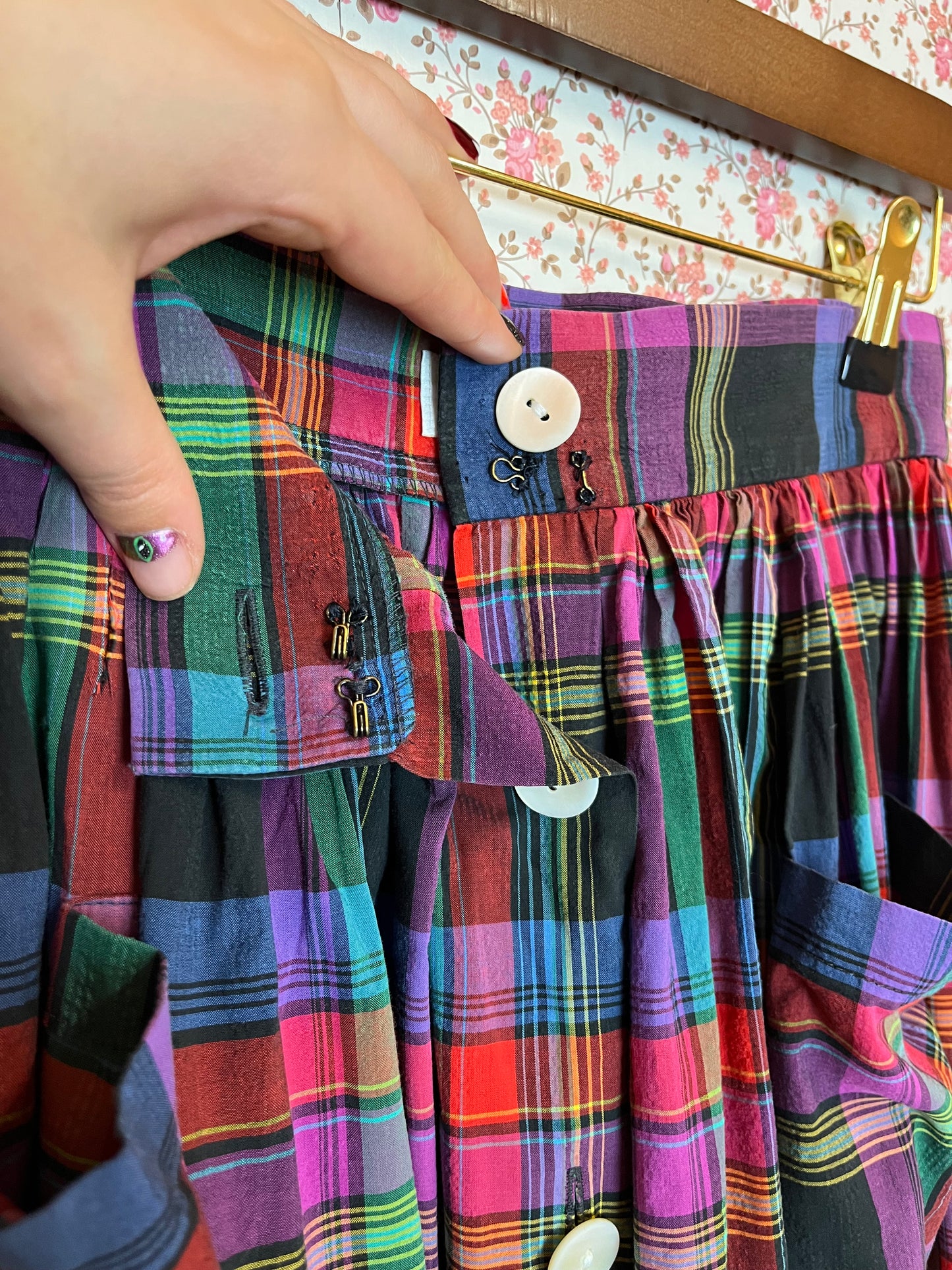 Vintage 1970s Jaeger Multi Colour Plaid Midi Skirt