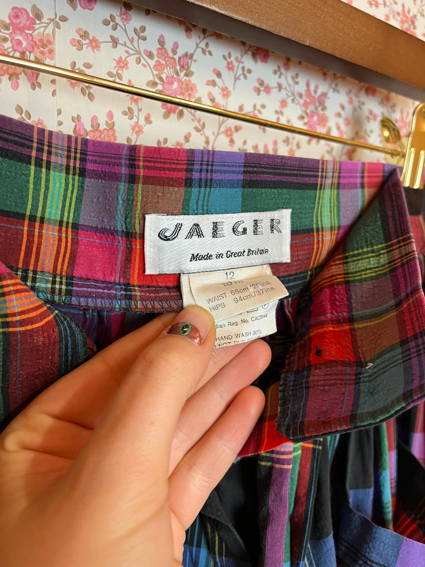Vintage 1970s Jaeger Multi Colour Plaid Midi Skirt