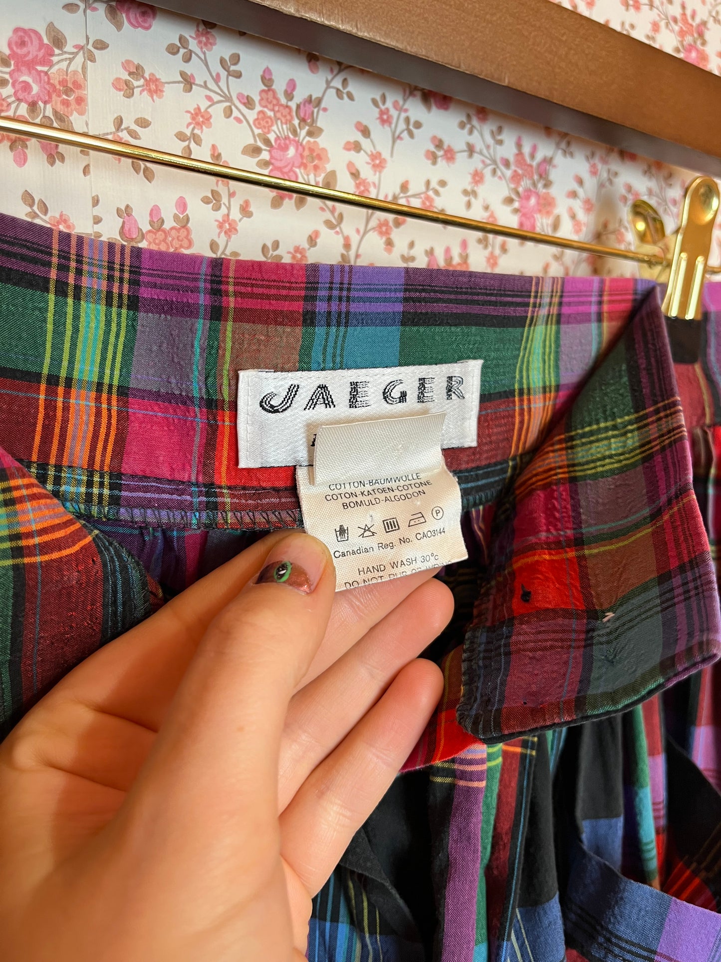 Vintage 1970s Jaeger Multi Colour Plaid Midi Skirt