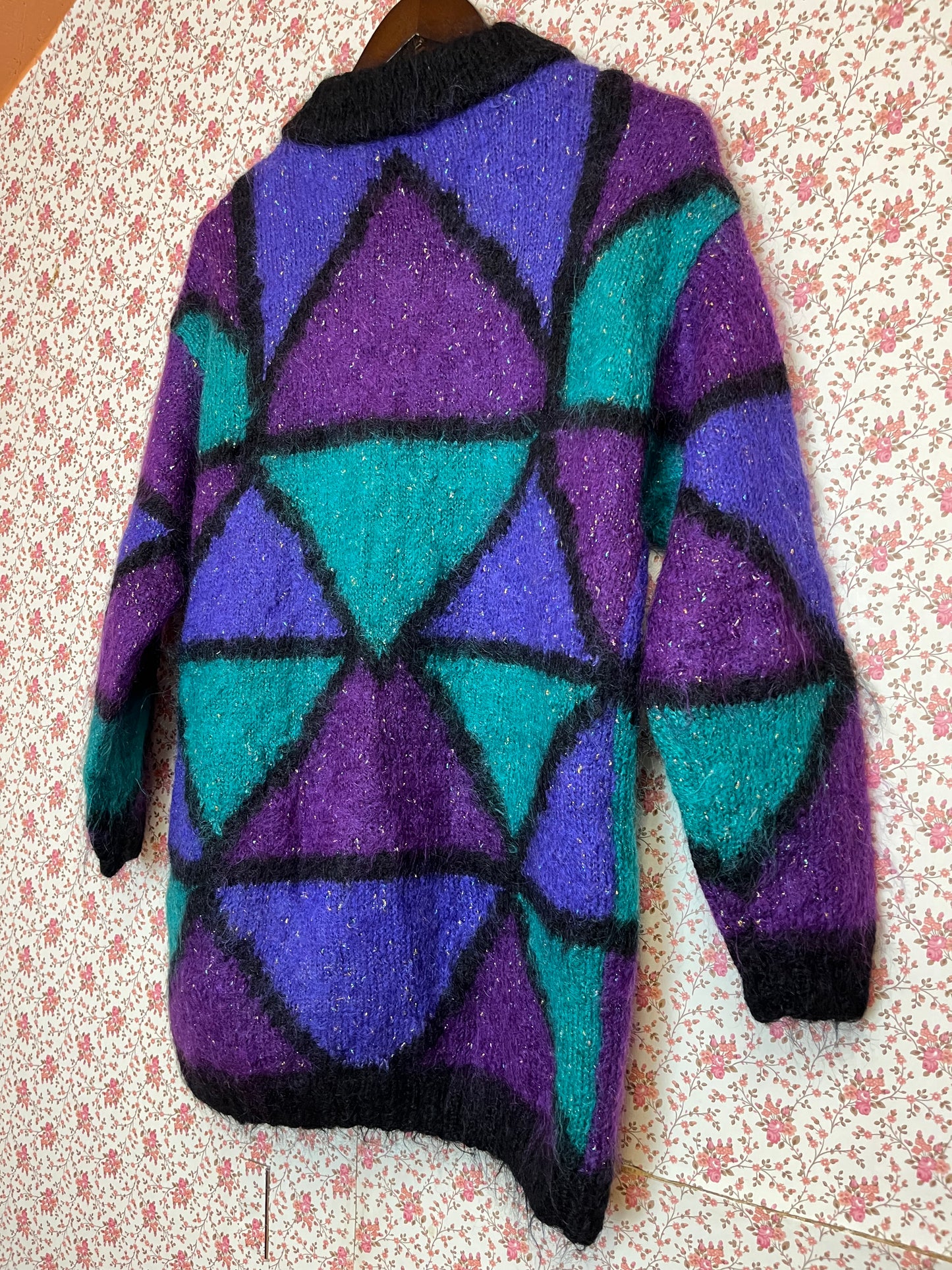 Vintage 1980s Mohair Blend Geometric Cardigan