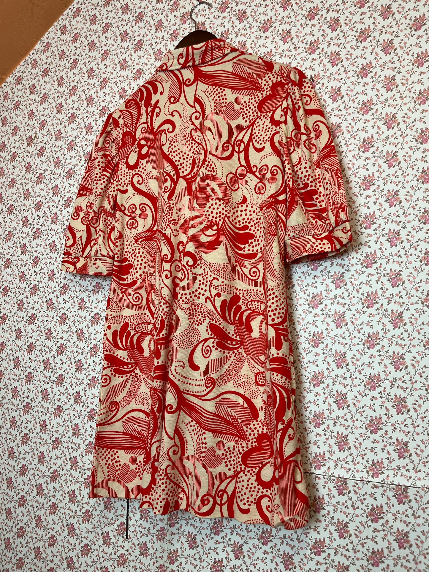 Vintage 1970s Pattern Collared Babydoll Dress