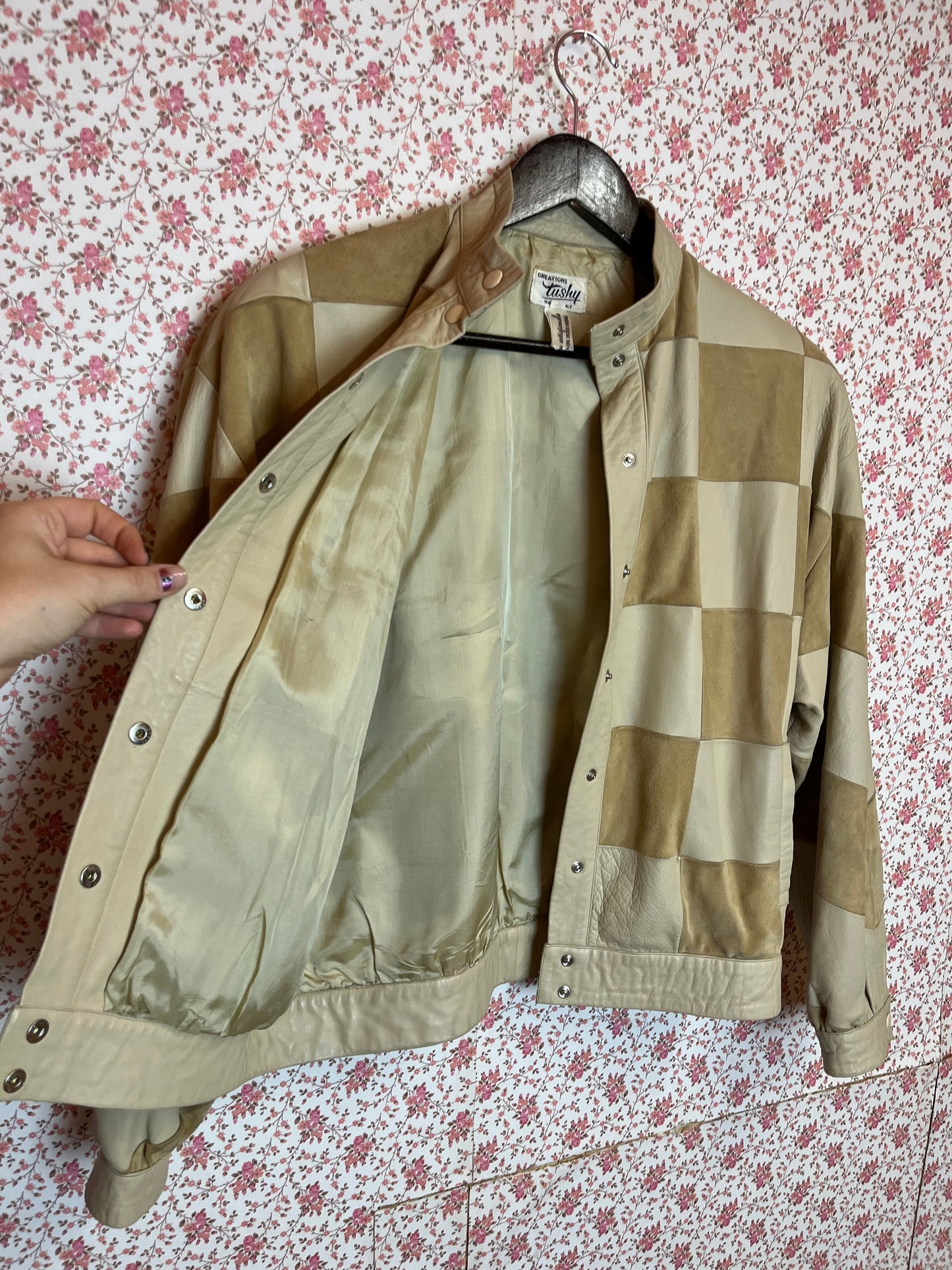 Vintage 1960s Leather and Suede Checkerboard Bomber Jacket