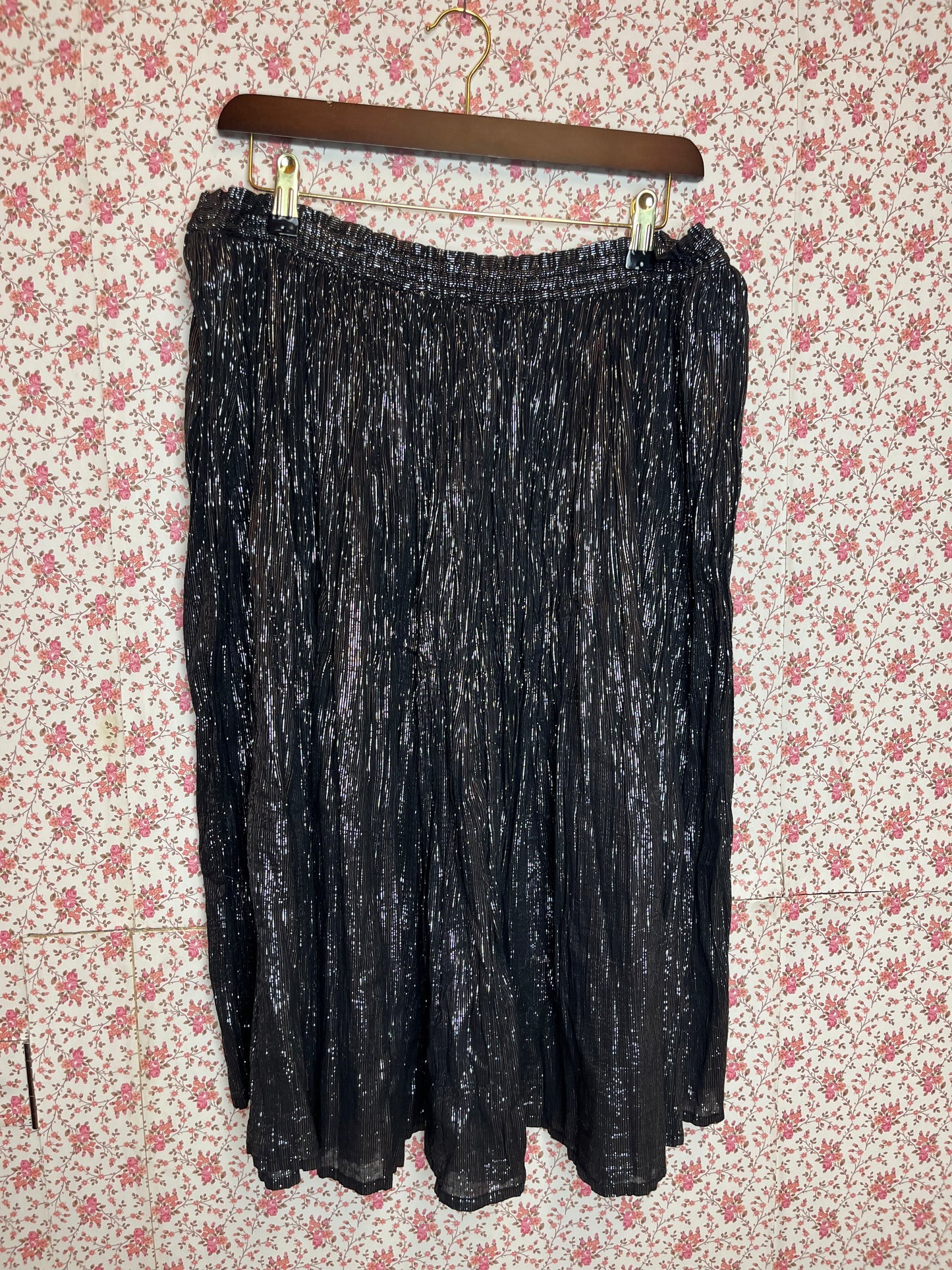 Vintage 1970s Metallic Cotton Black & Silver Crinkle Top & Skirt Set