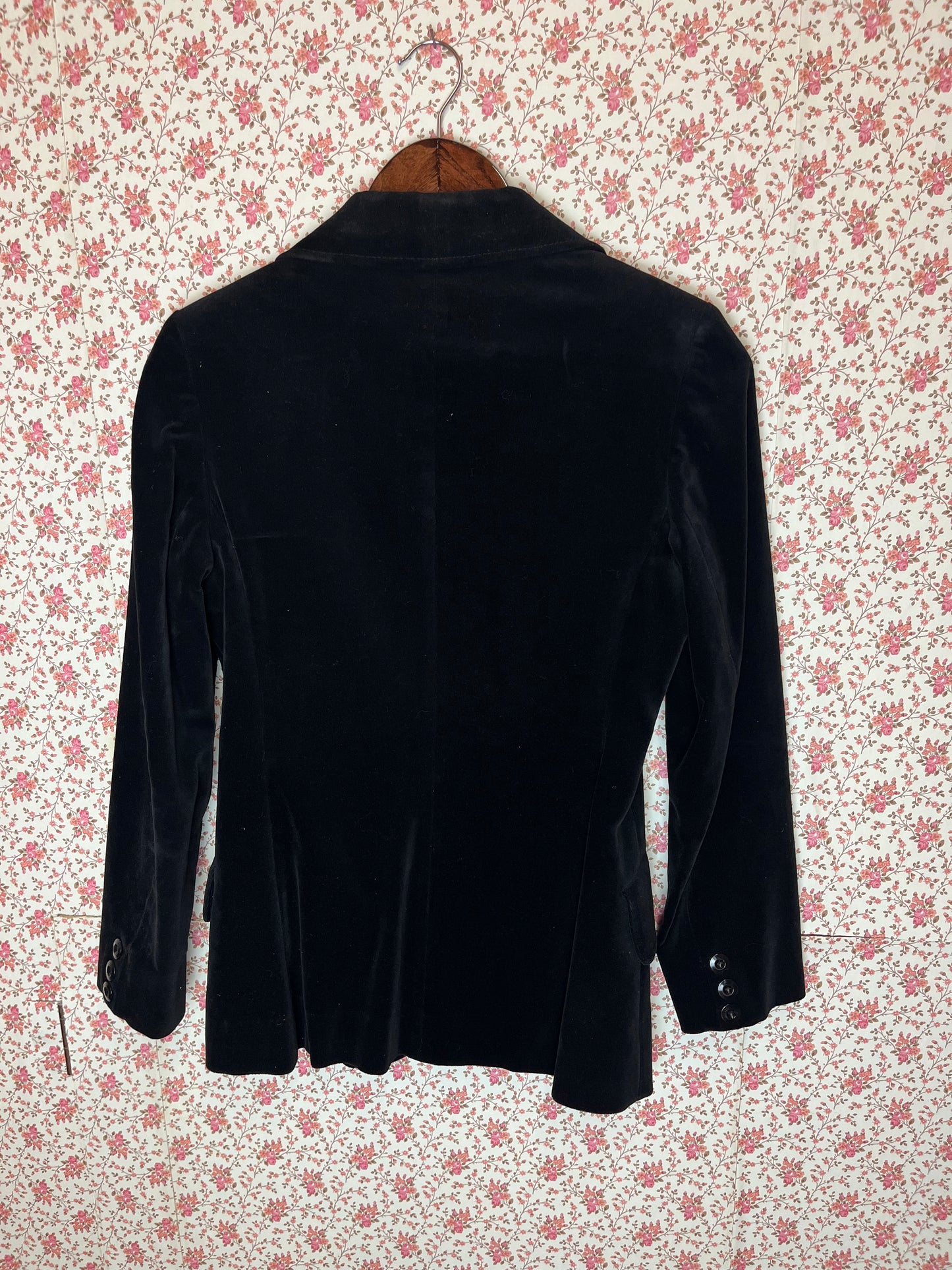 Vintage 1980s Jaeger Black Velvet Single Breasted Blazer