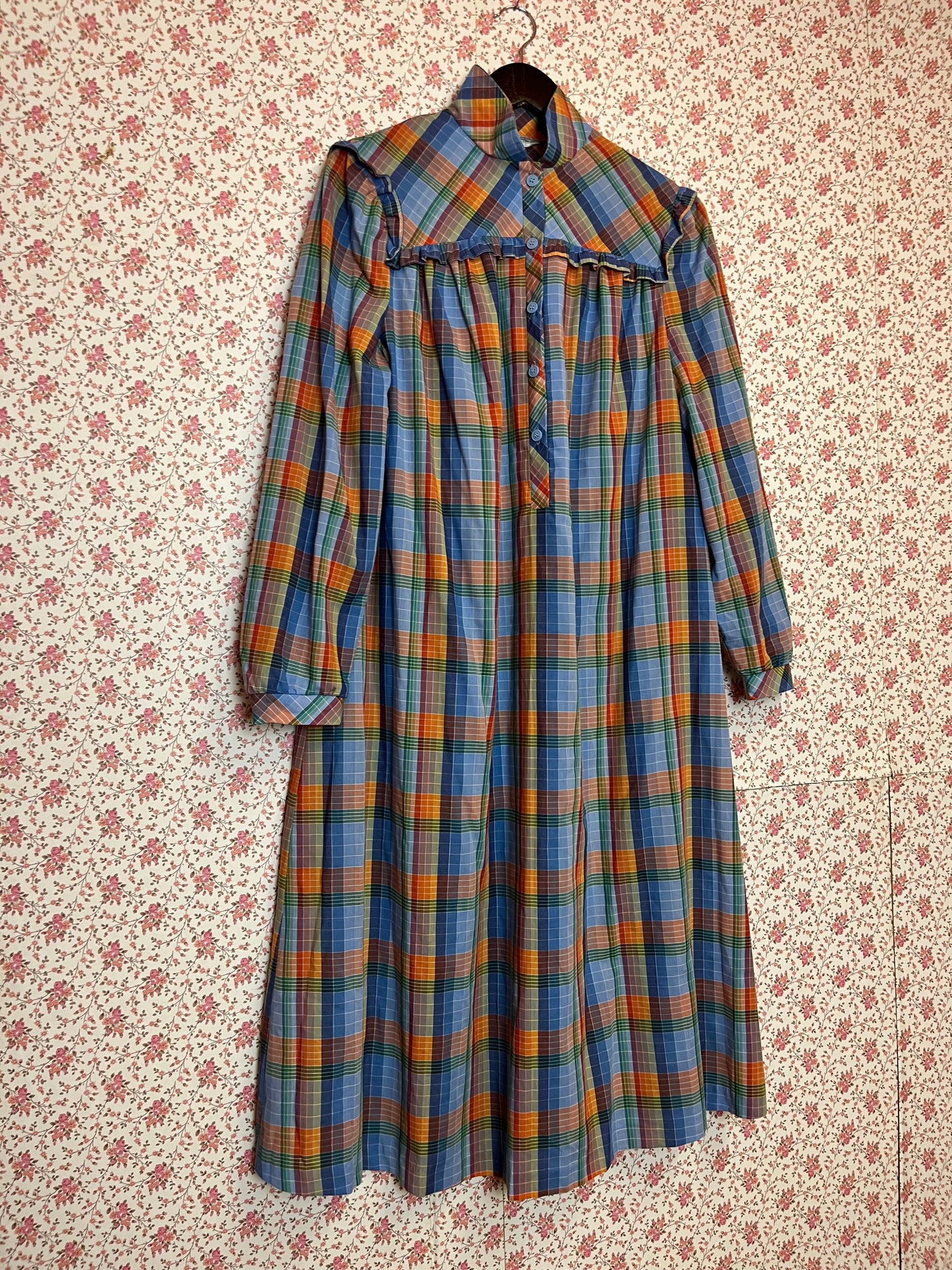 Vintage 1960s Checked Prairie Gown