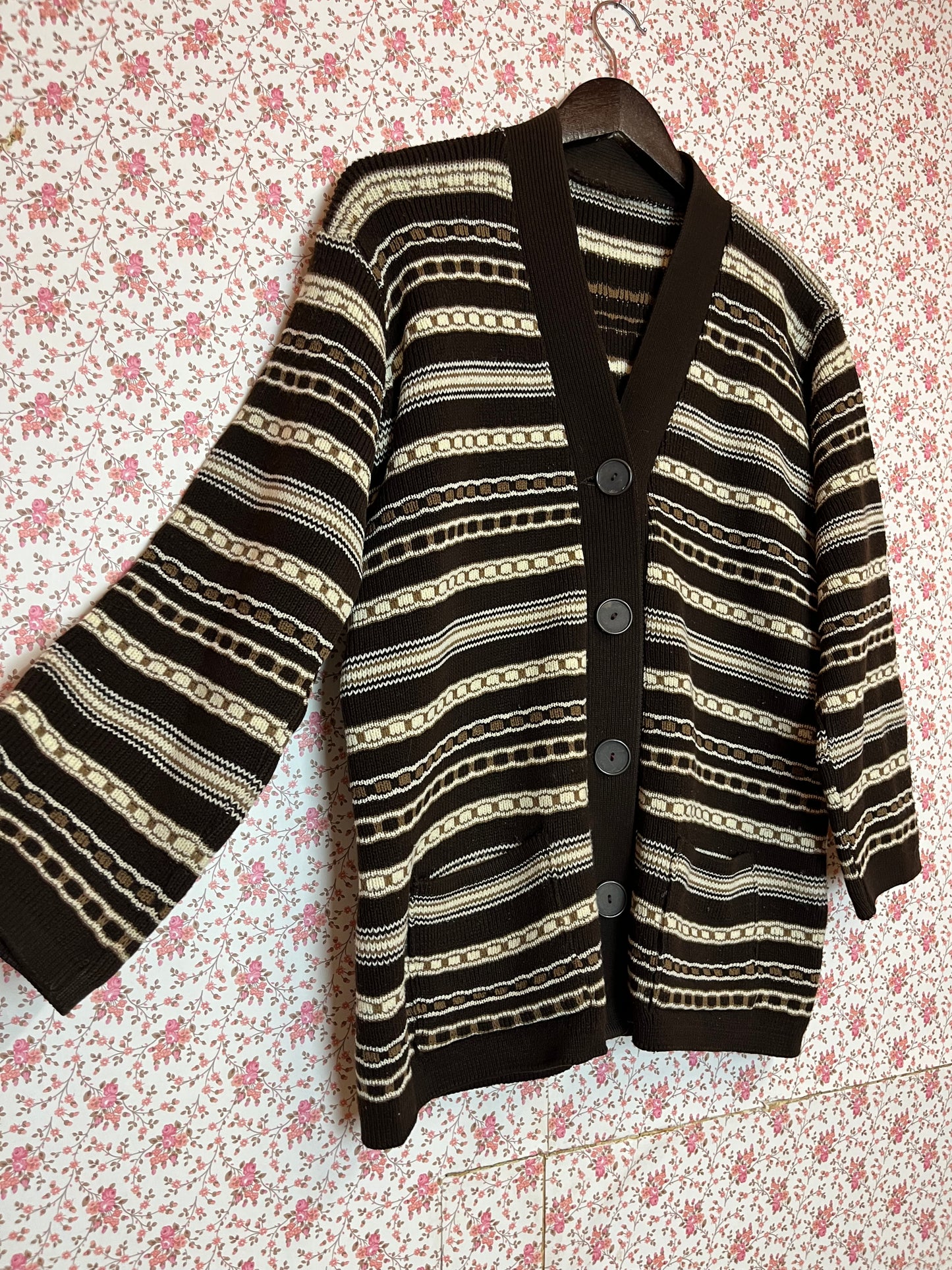 Vintage 1970s Striped Knitted Cardigan