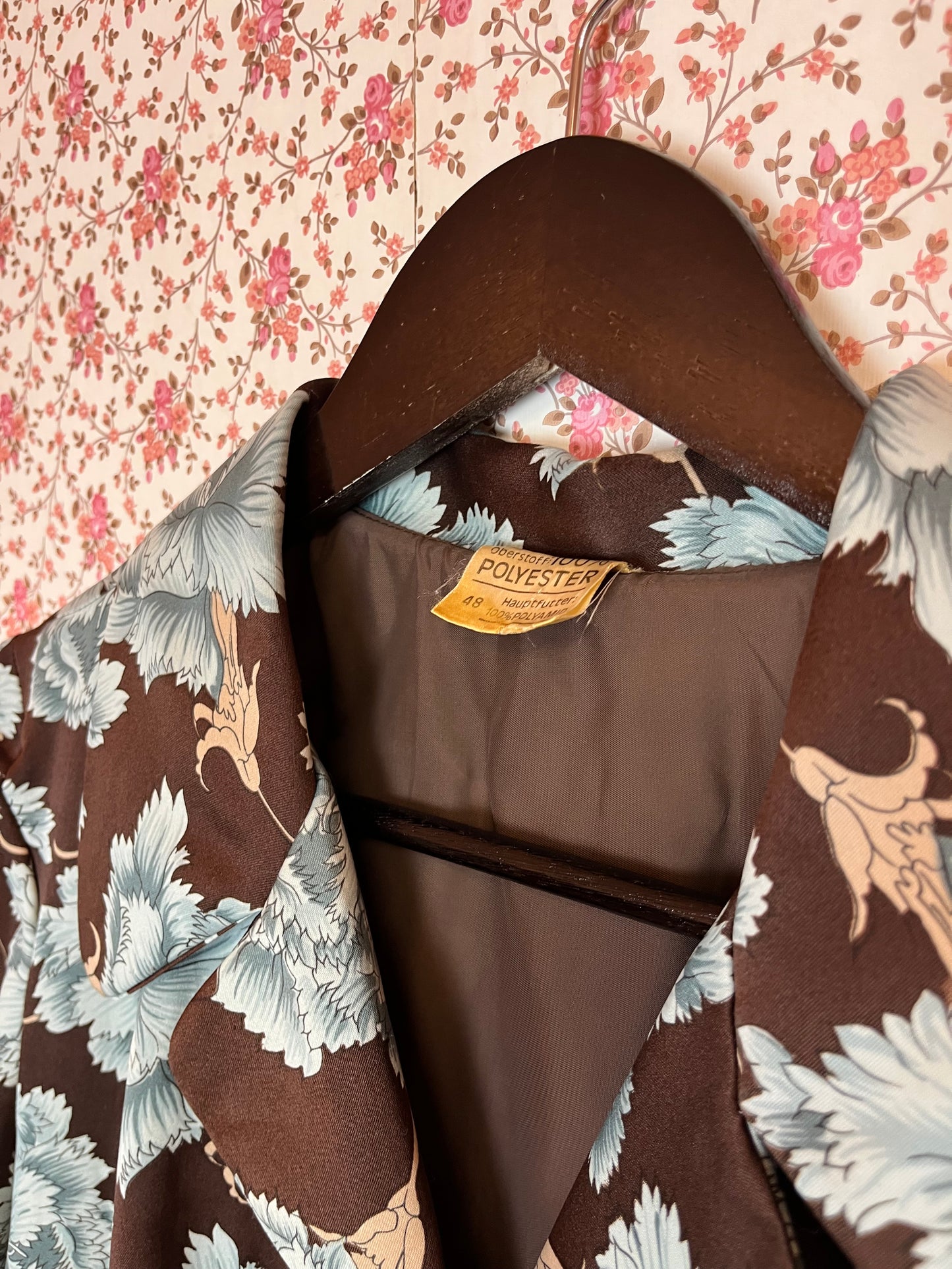 Vintage 1970s Brown & Blue Floral Tea Dress - Size Large