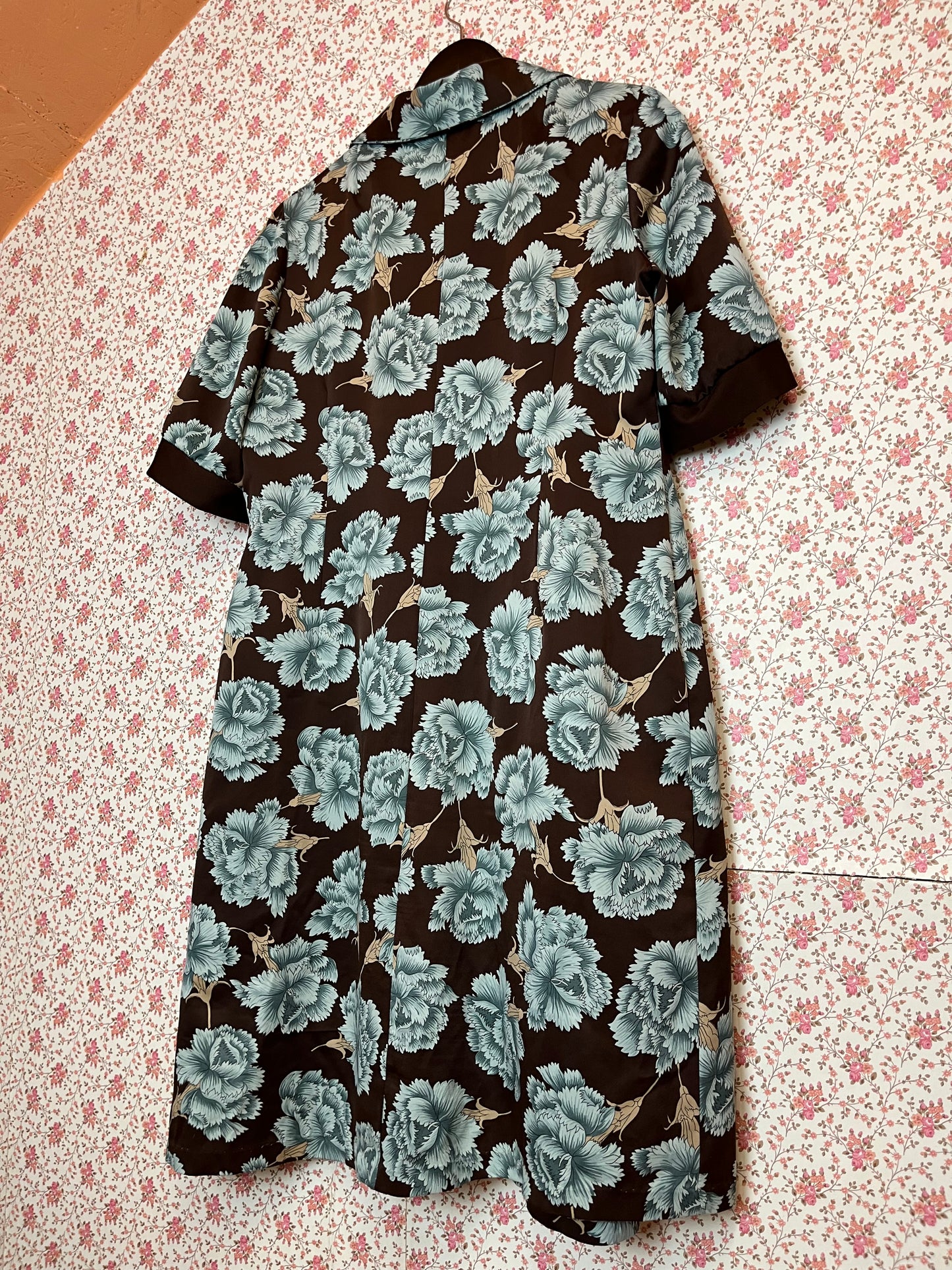 Vintage 1970s Brown & Blue Floral Tea Dress