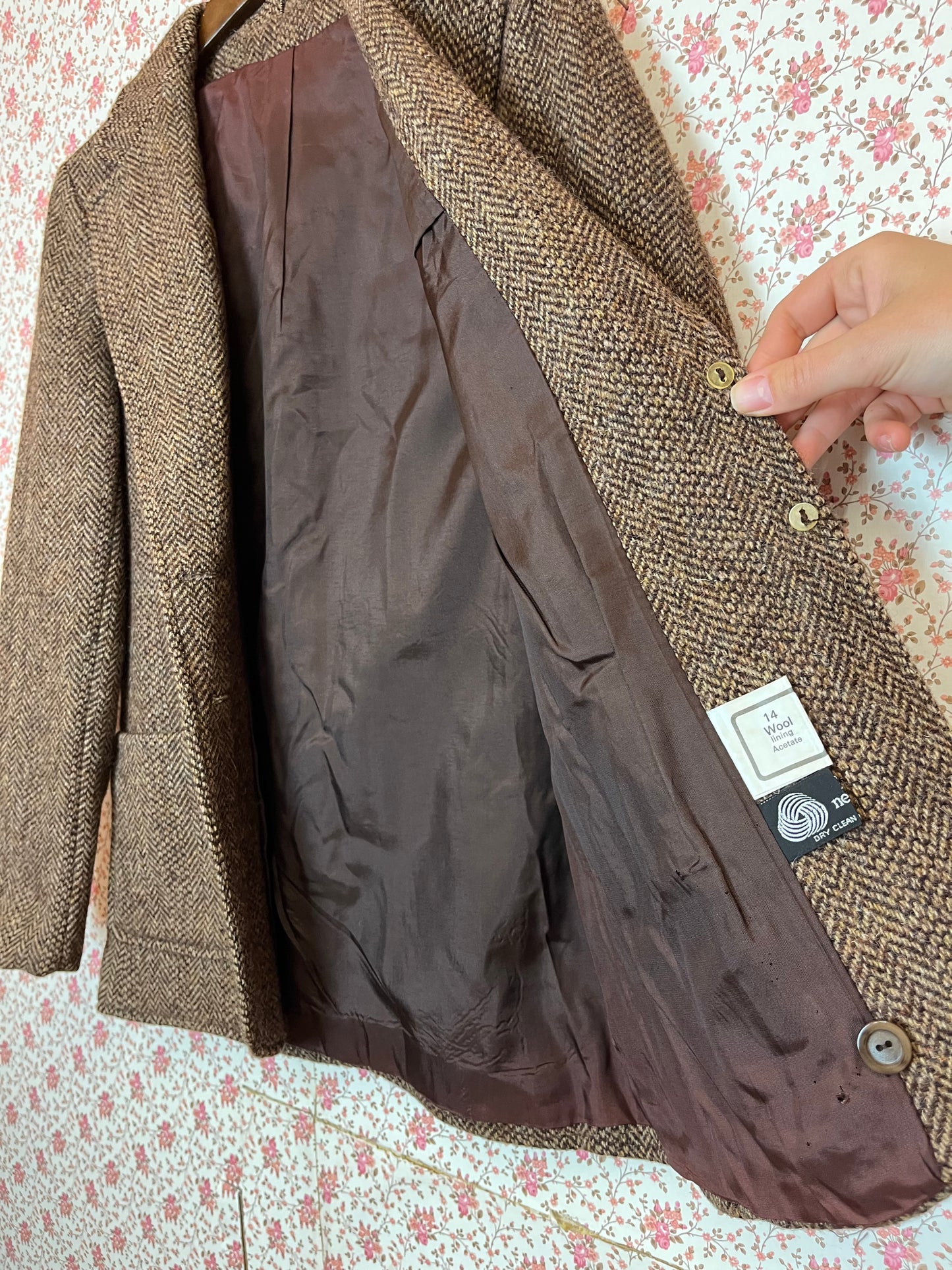 Vintage 1960s Wool Herringbone Blazer