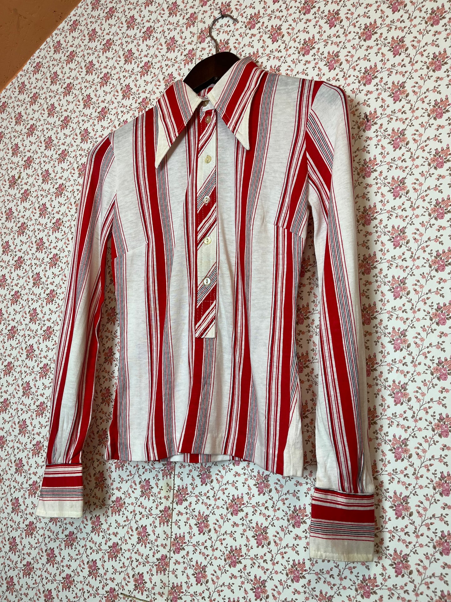 Vintage 1970s Red Striped Popover Shirt