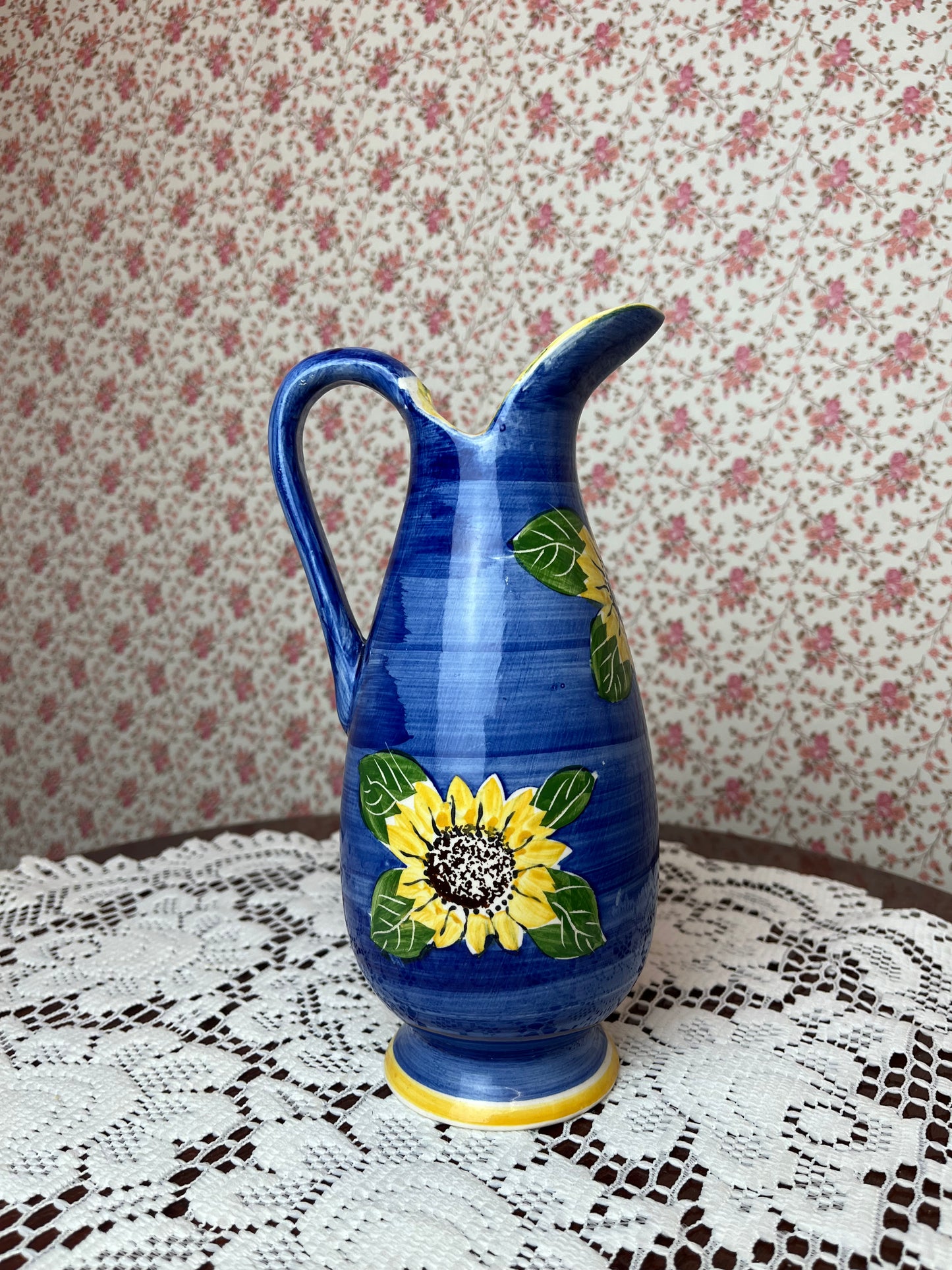 Vintage 1970s Spanish Sunflower Hand Painted Vase