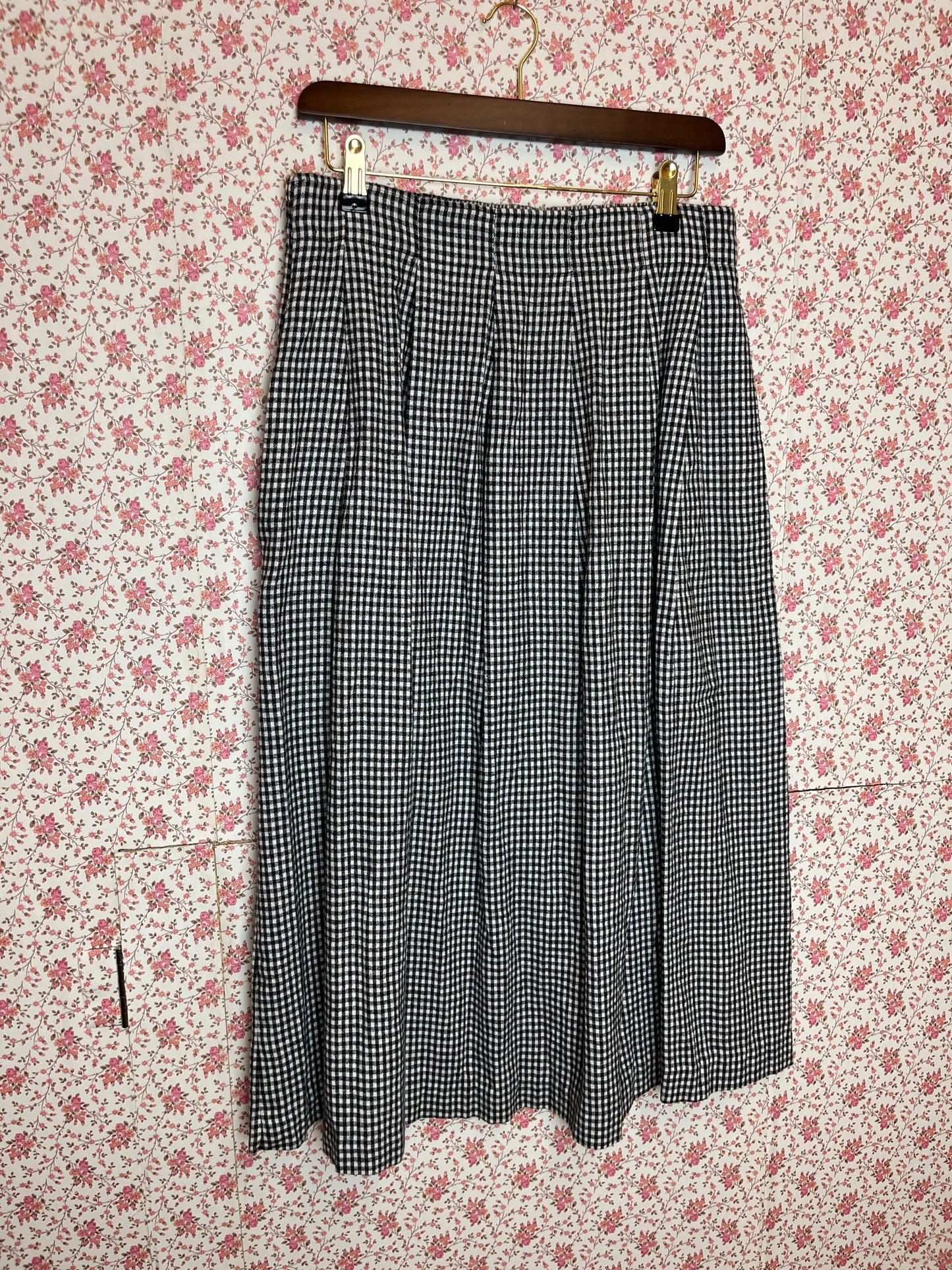 Vintage 1970s Cotton Gingham Pleated Skirt with Pockets