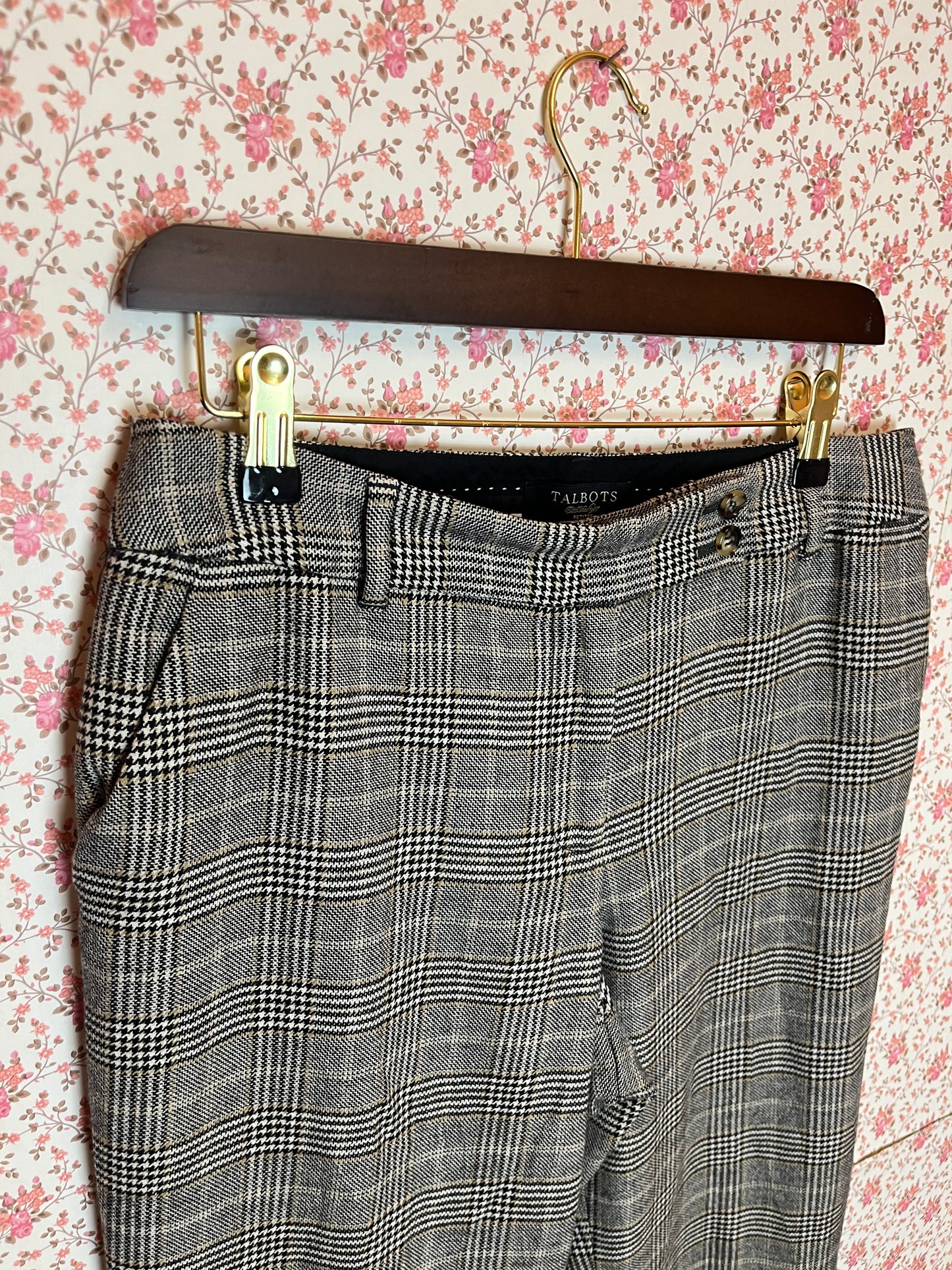 Vintage 1960s Style Checked Kick Flare Trousers