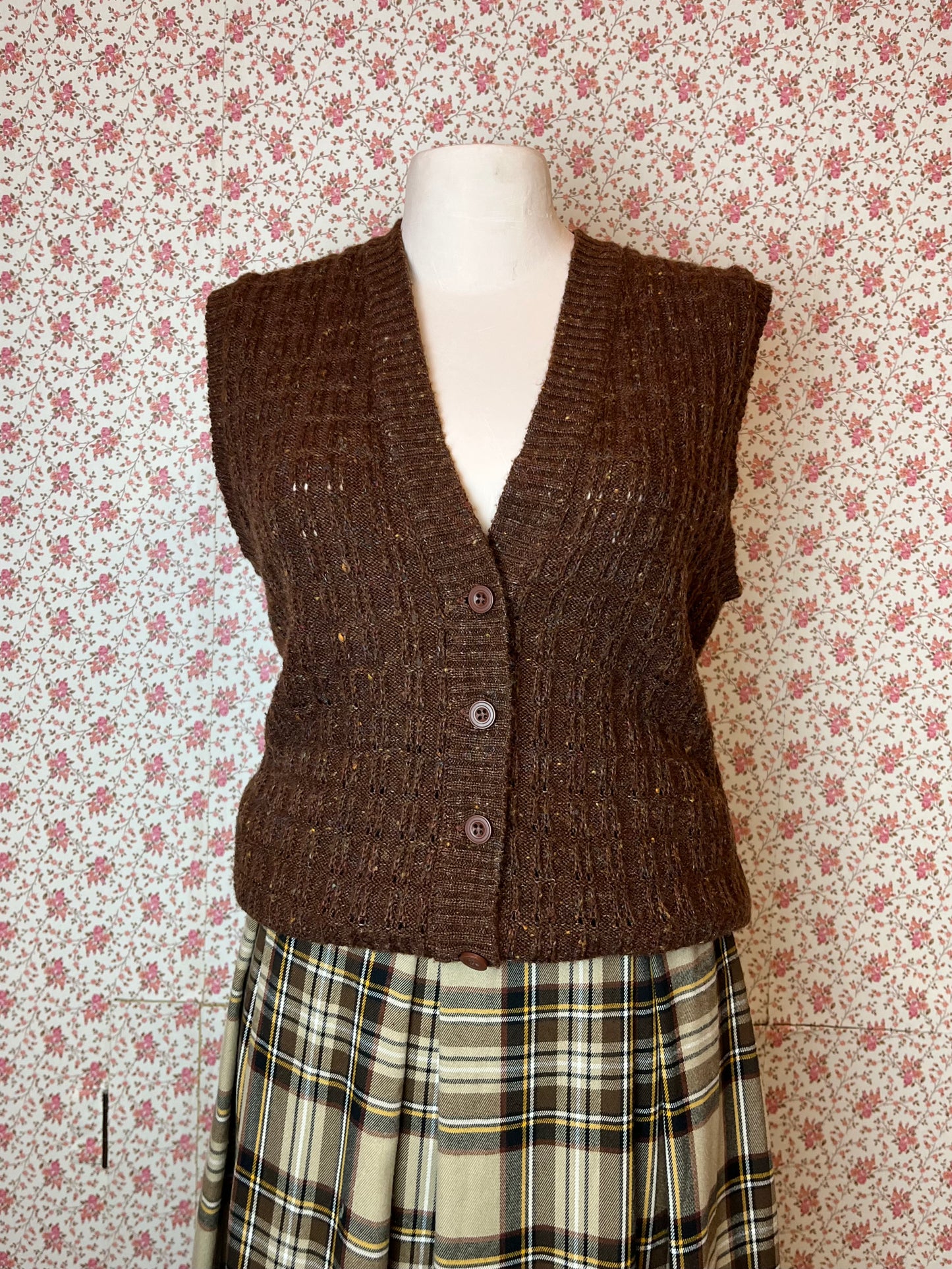 Vintage Windsmoor Brown Wool Blend Knitted Waistcoat