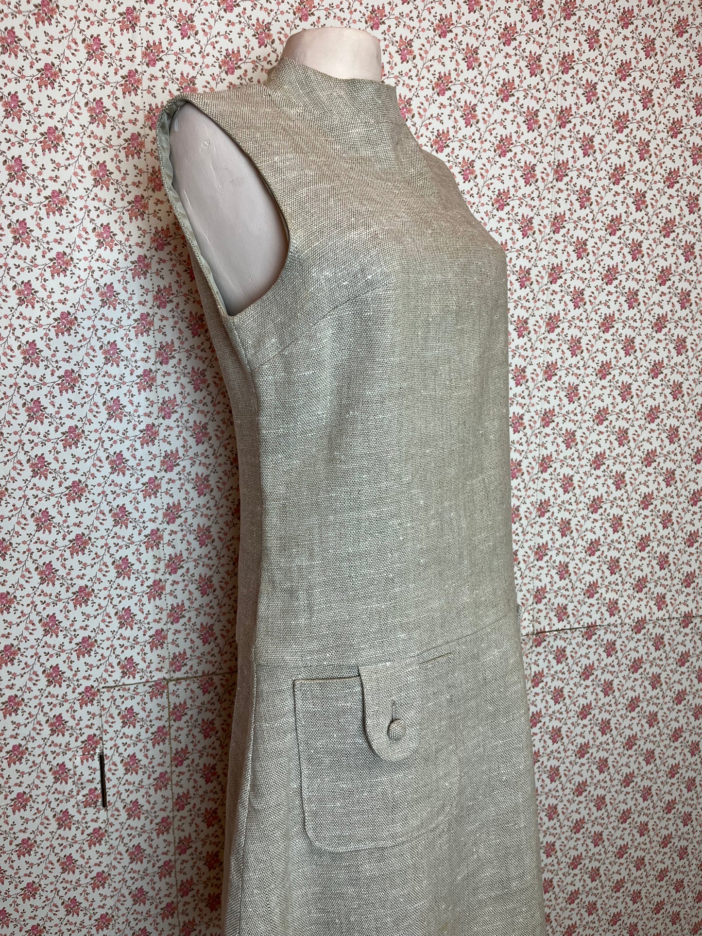 Vintage Handmade 1960s Style Woven Lined Drop Waist Mini Dress